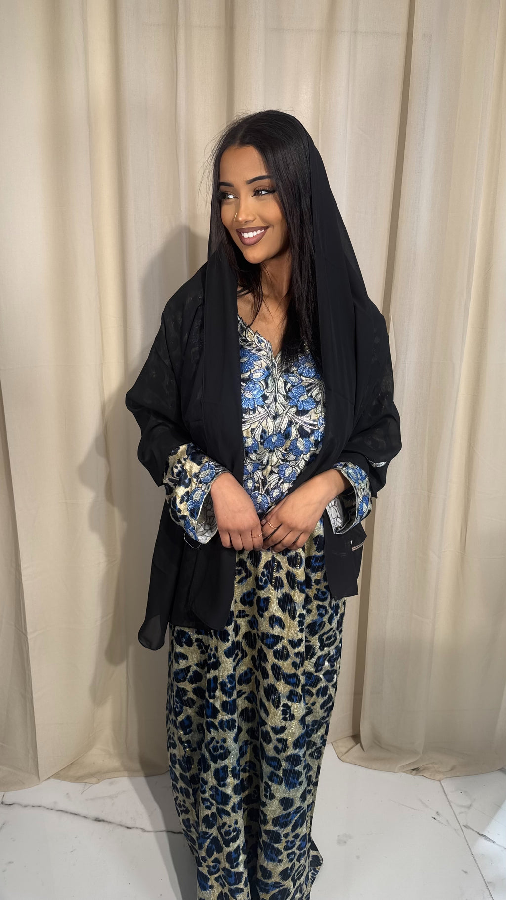 Blue Leopard Print Chiffon Makhawer & Sheila