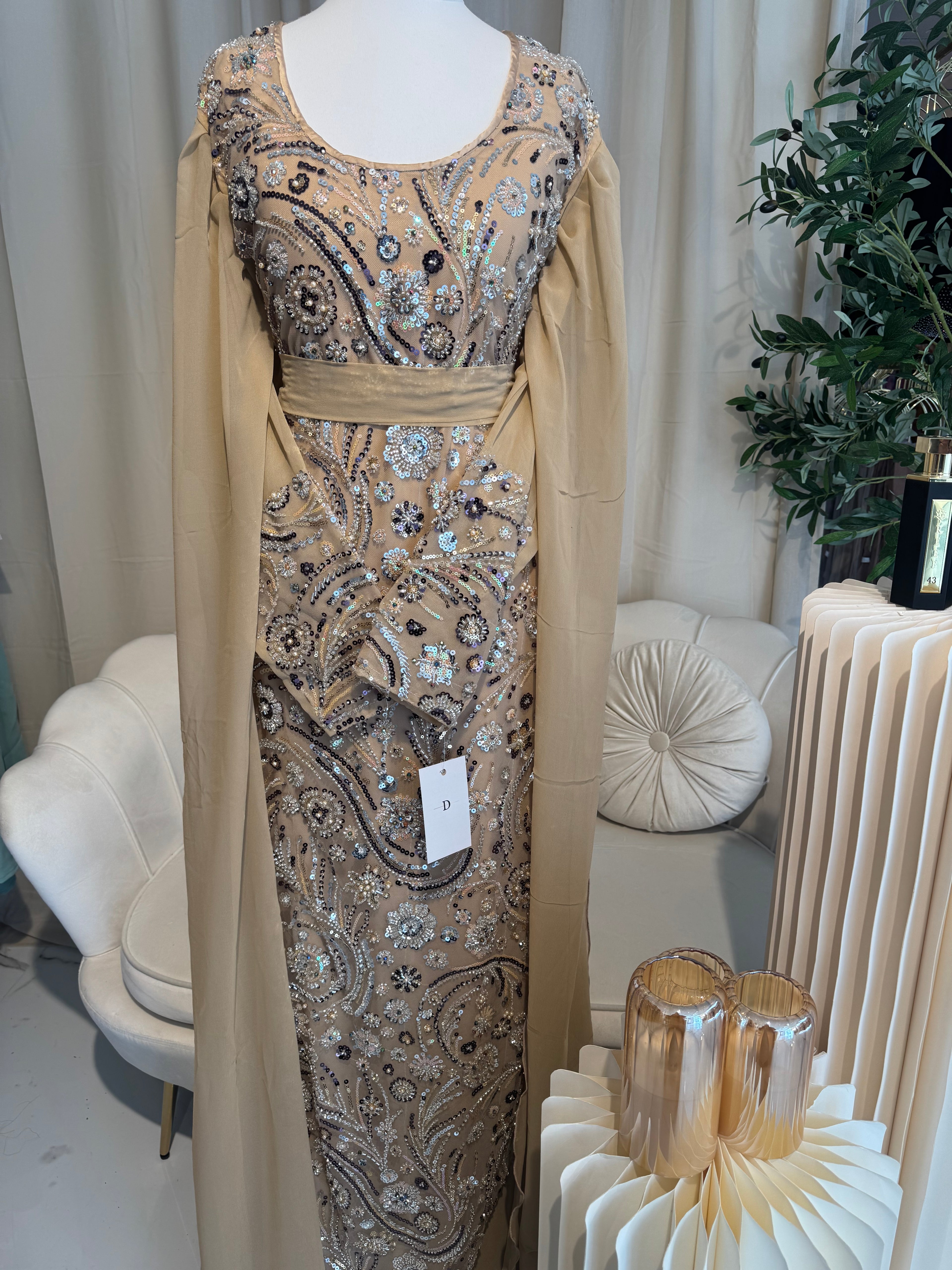 Embellished Golden Beige Emirati Dress