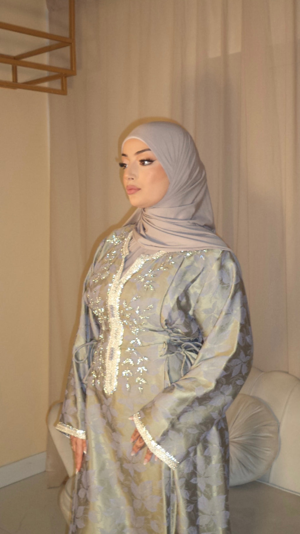 Silver-Blue Grey Corset Emirati Dress