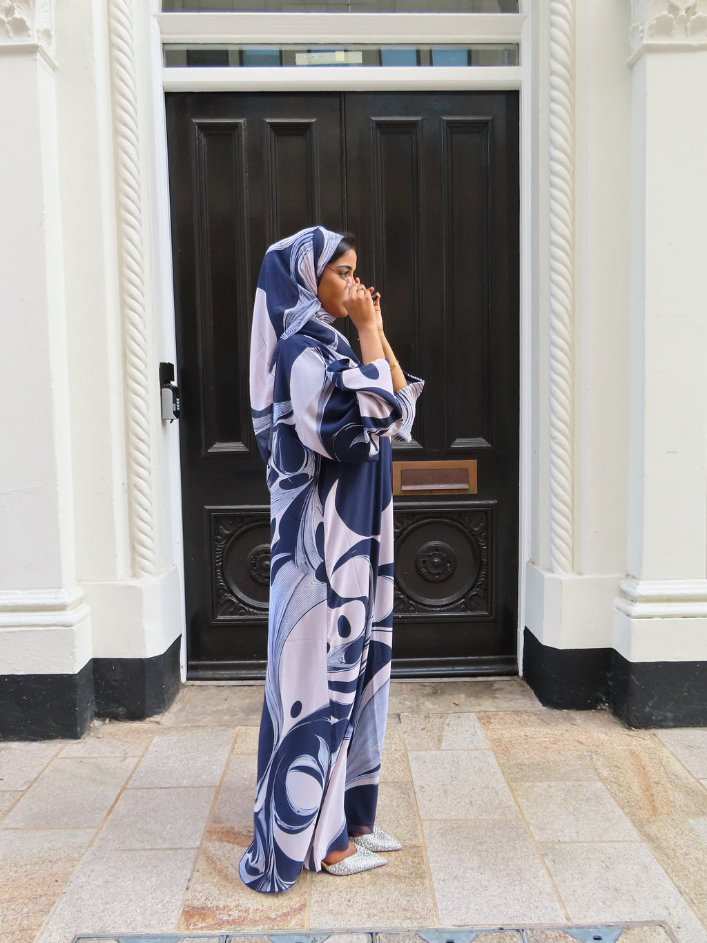 Navy Swirl Double Chiffon Abaya