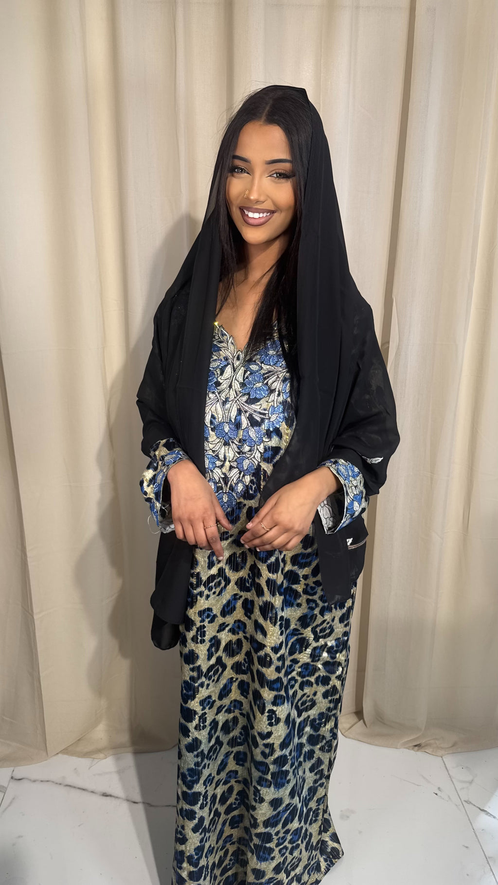 Blue Leopard Print Chiffon Makhawer & Sheila