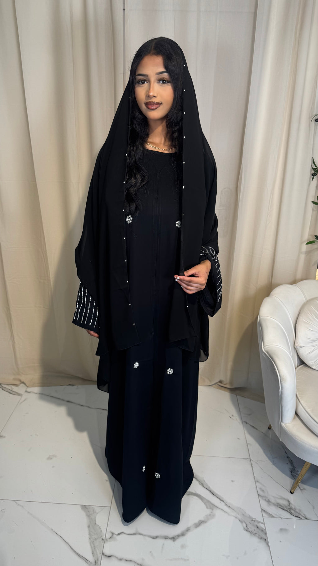 Embellished Abaya & Scarf