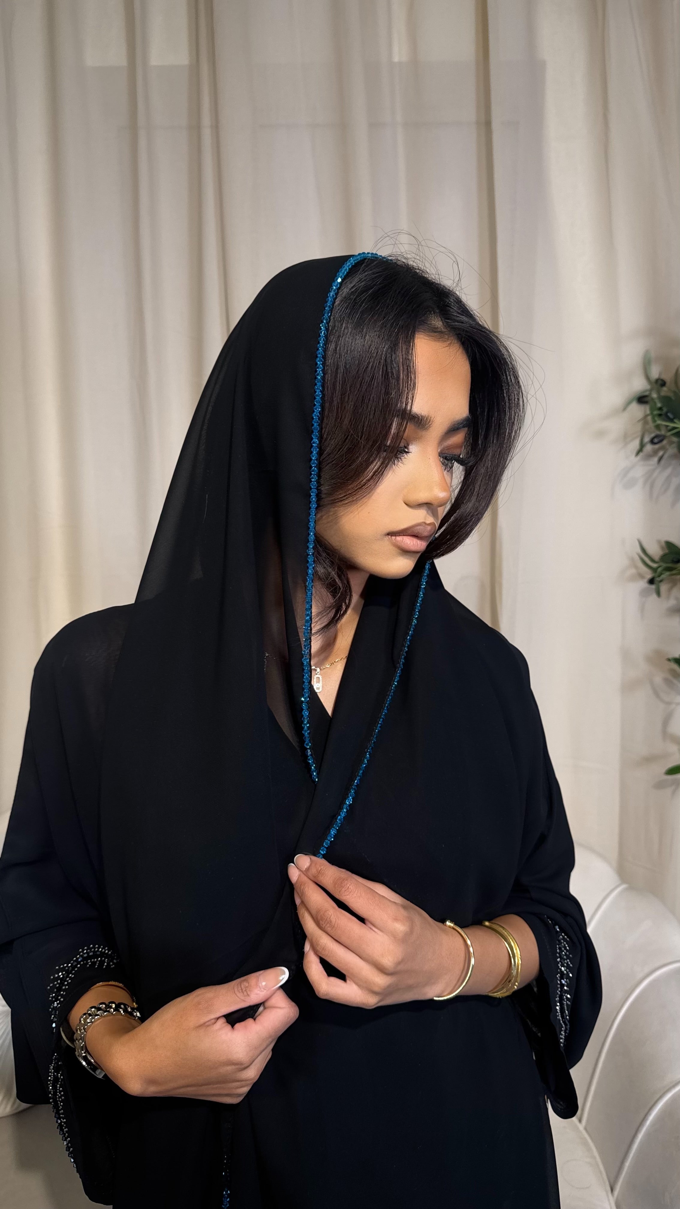 Blue Crystal Chiffon Hijab