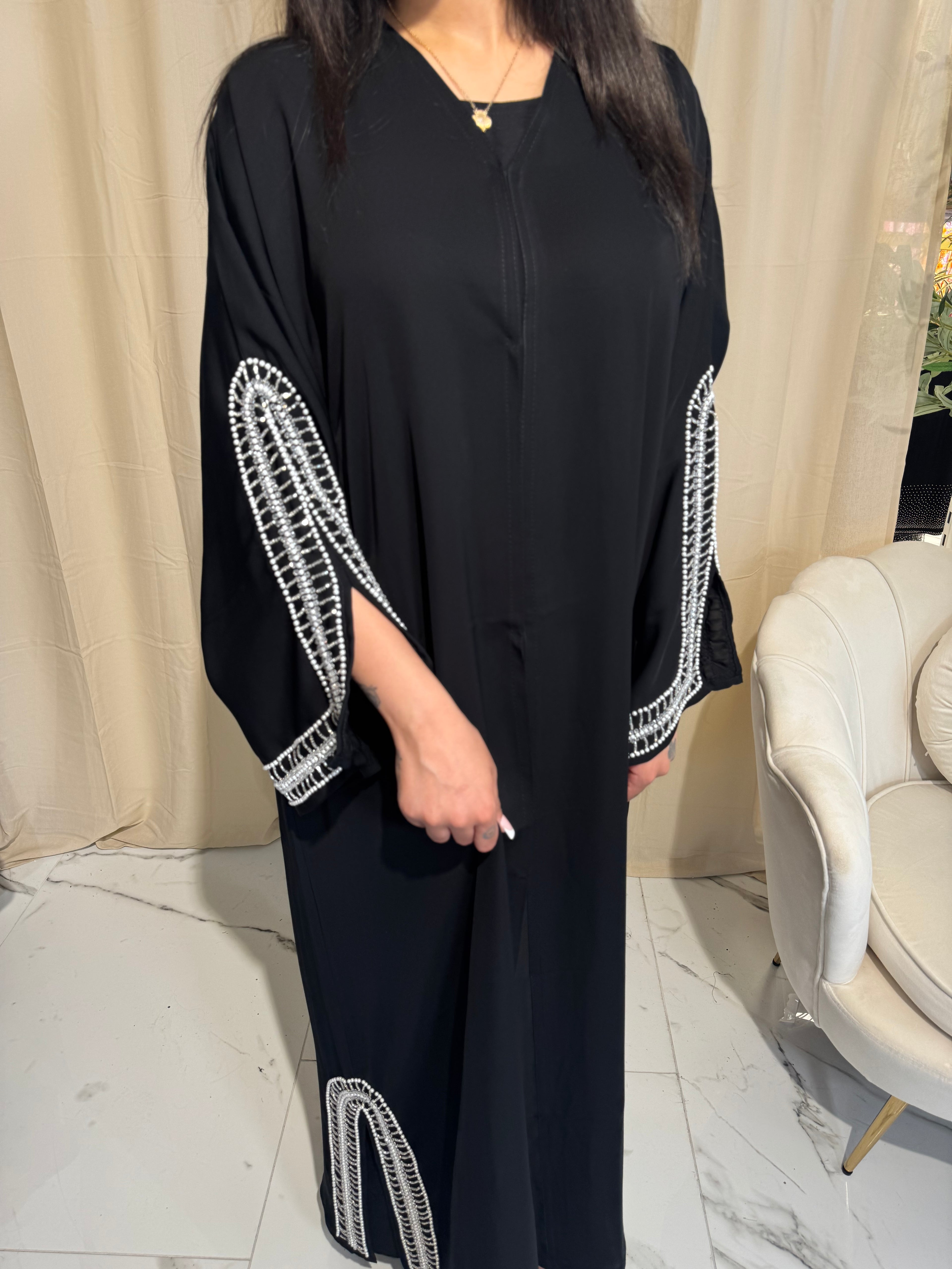 Silver Beaded Abaya