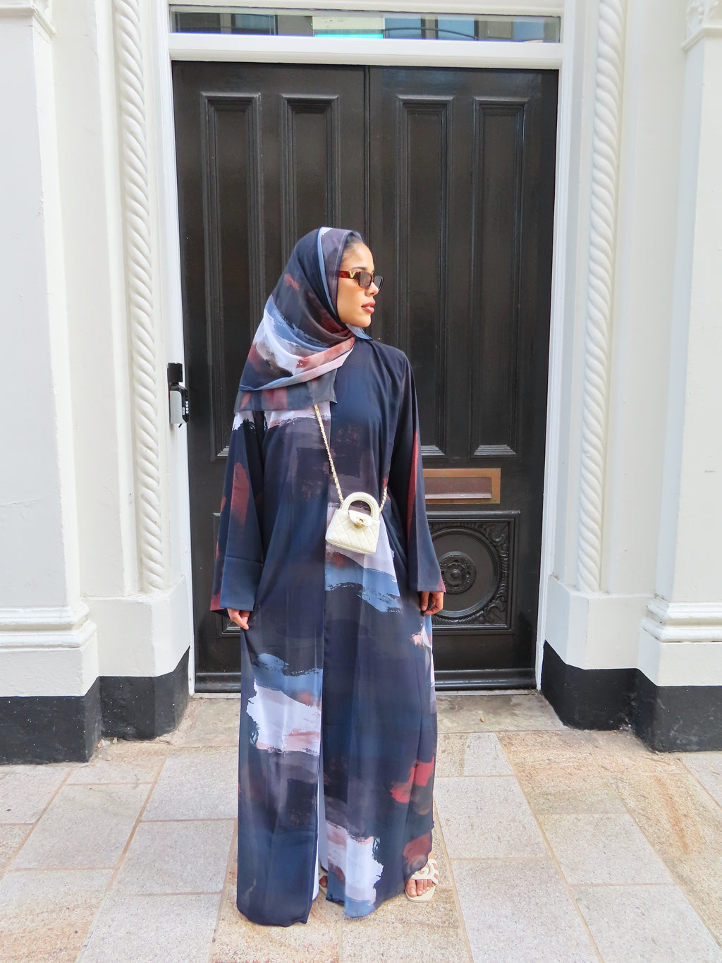 Navy Canvas Double Chiffon Abaya