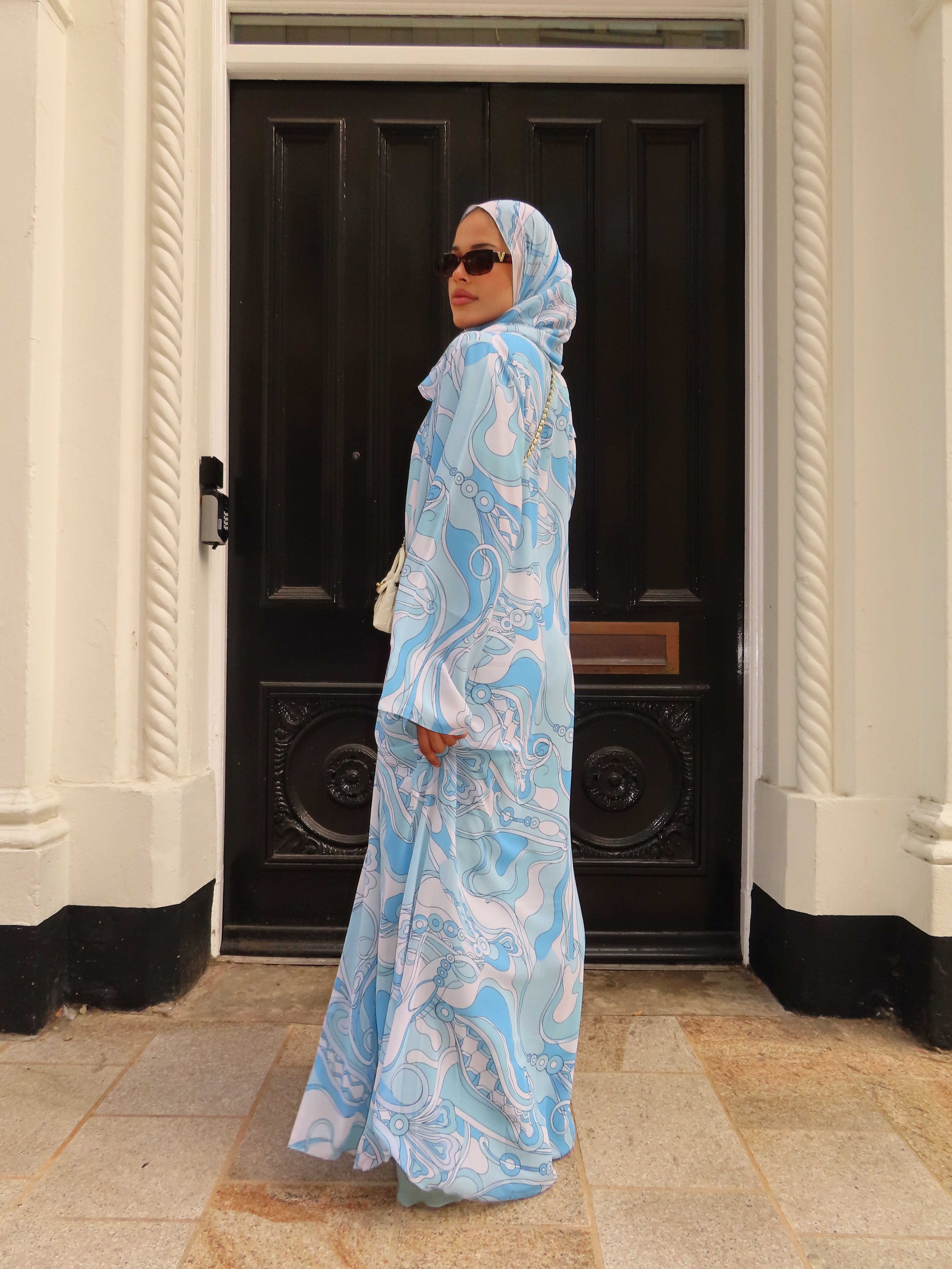 Blue Abstract Double Chiffon Abaya