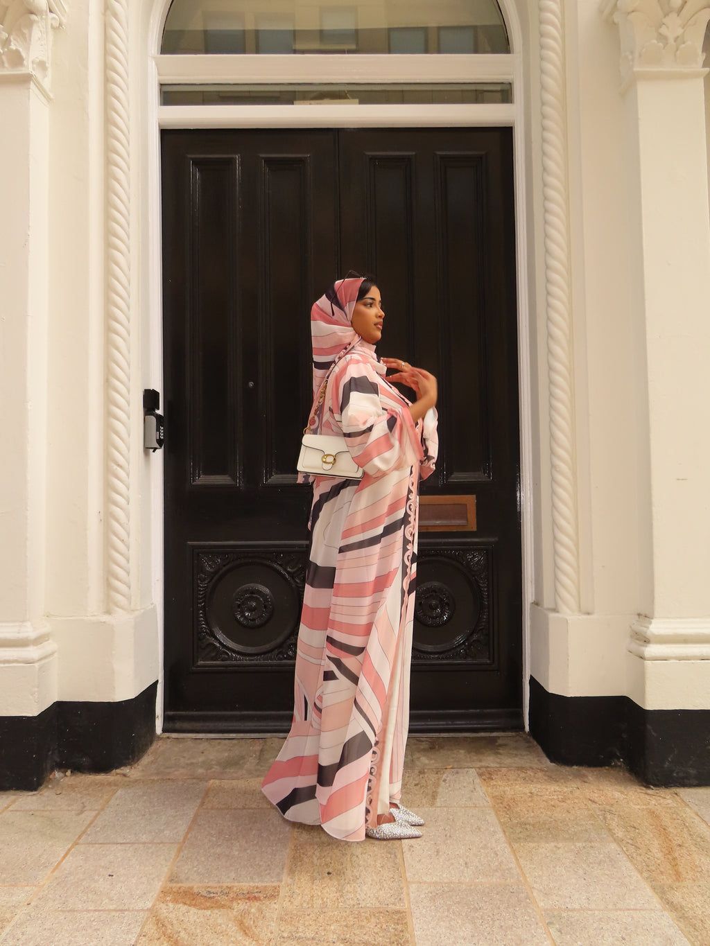 Blush Abstract Double Chiffon Abaya & Hijab
