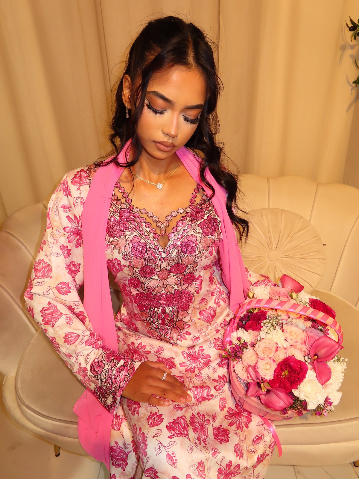 Pink Flower Cut Out Makhawer & Sheila