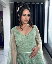 Load image into Gallery viewer, Sage green cape sleeve dress
