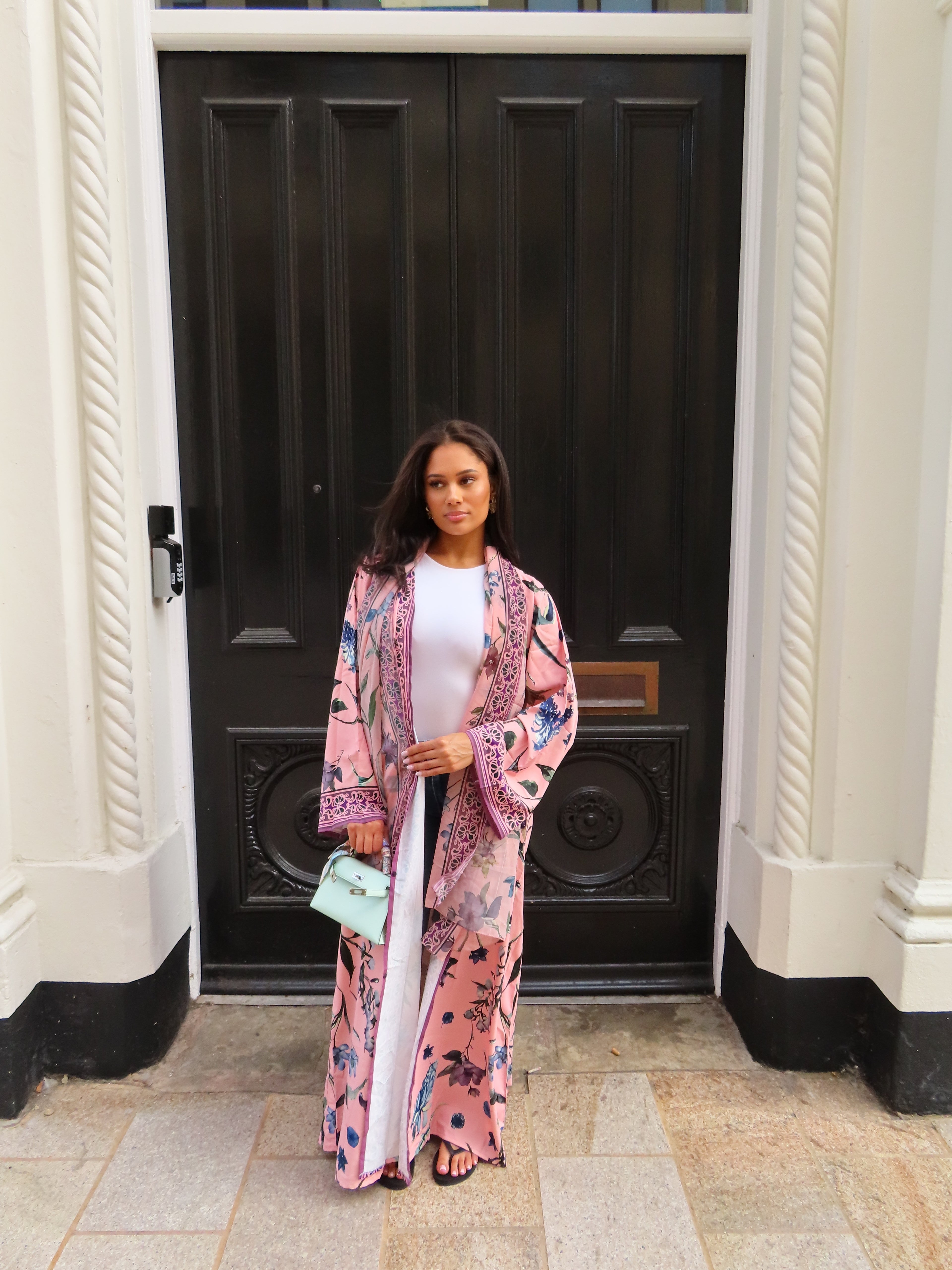 Pink Floral Silk Abaya
