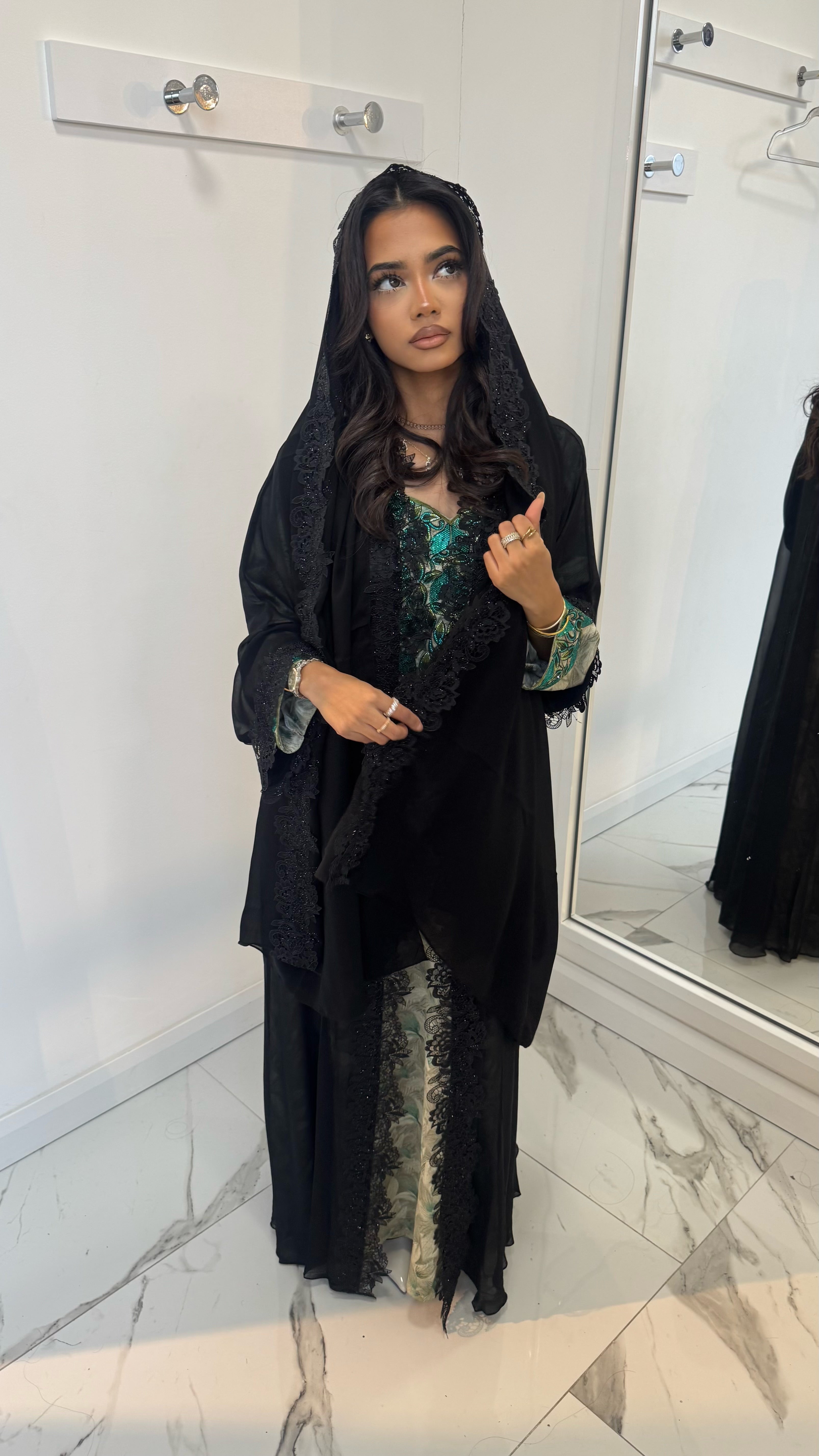 Single Chiffon Lace Abaya With Lace Hijab