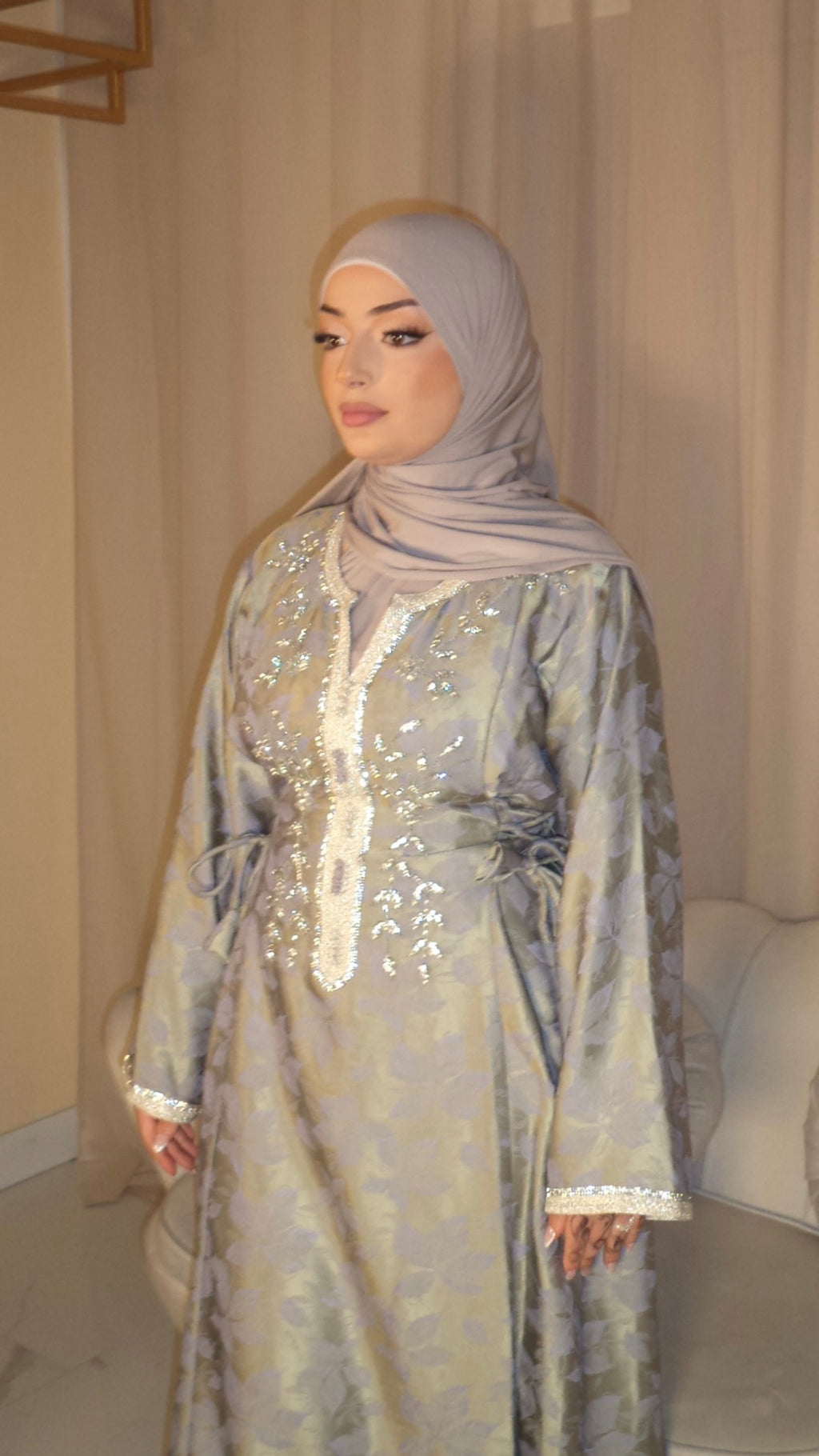 Silver-Blue Grey Corset Emirati Dress