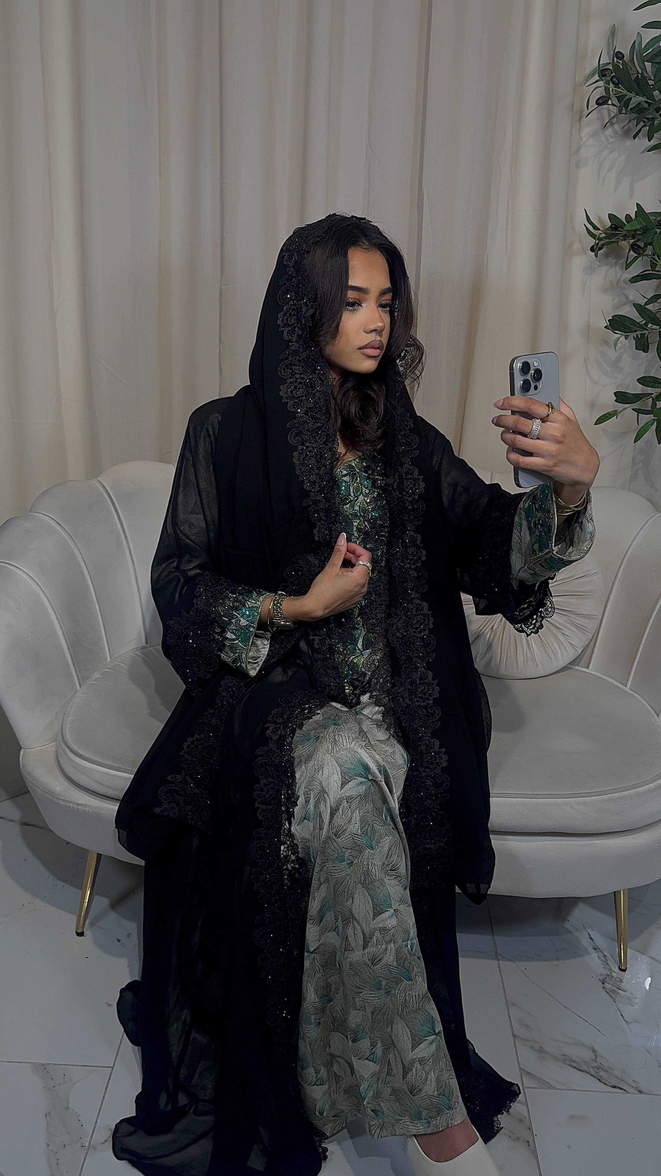 Single Chiffon Lace Abaya With Lace Hijab