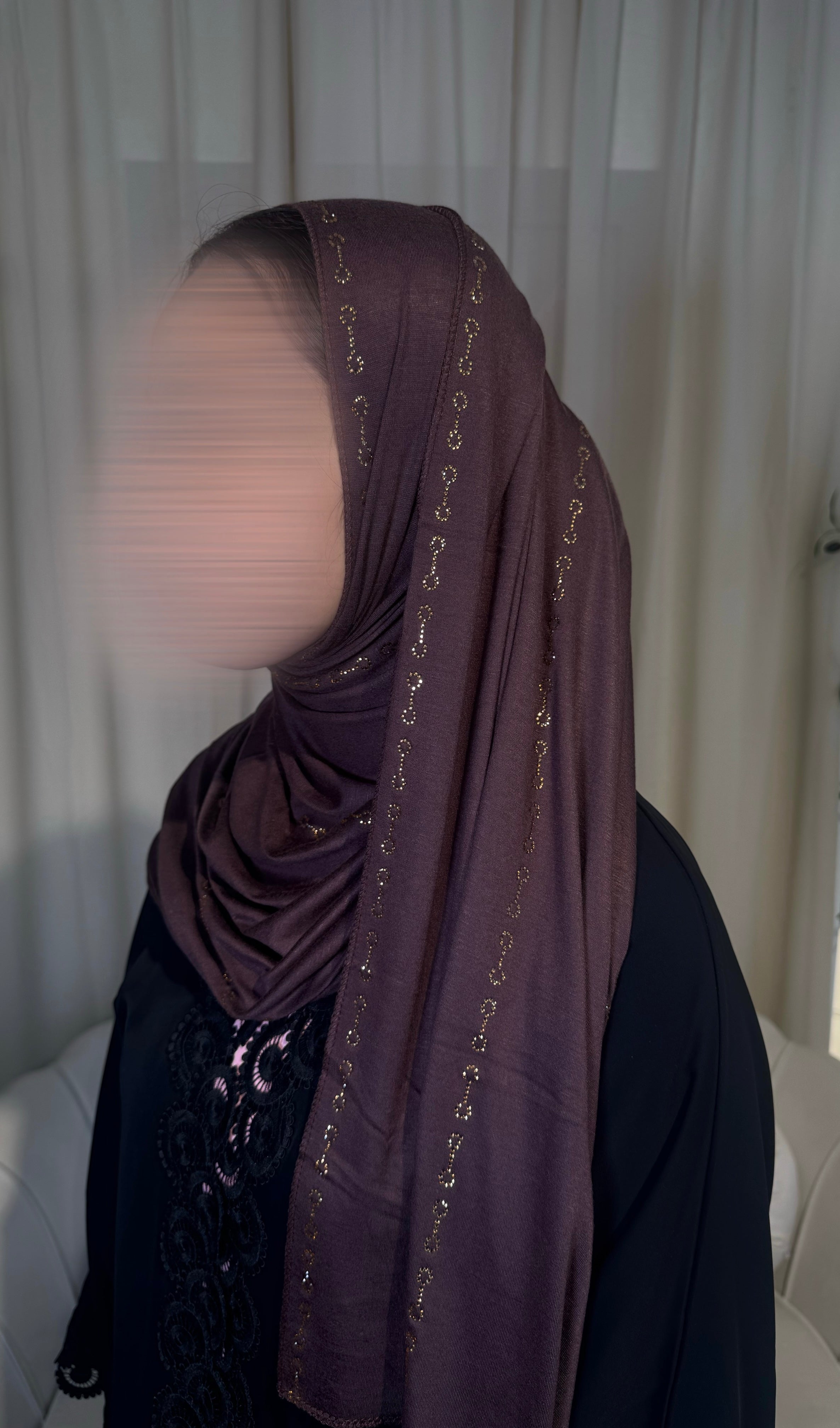 Premium Dark Brown Jersey Embellished hijab