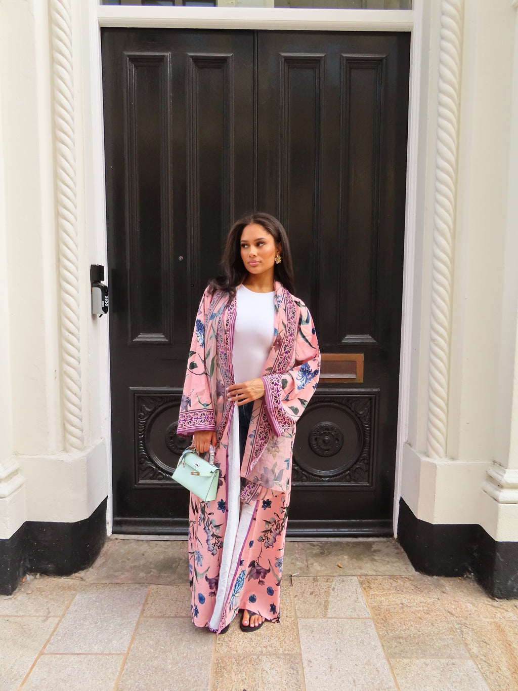 Pink Floral Silk Abaya