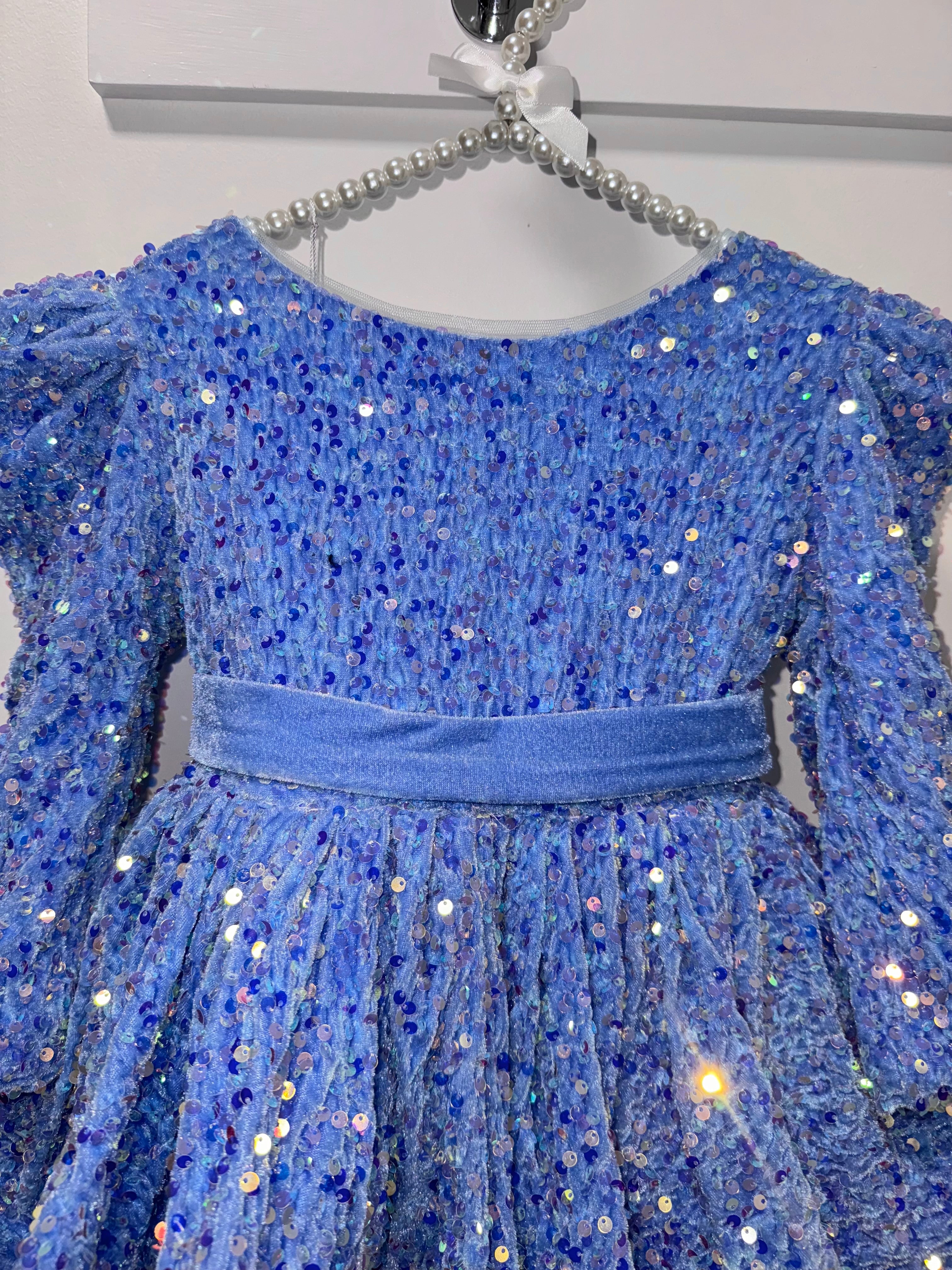 Blue velour sequin dress