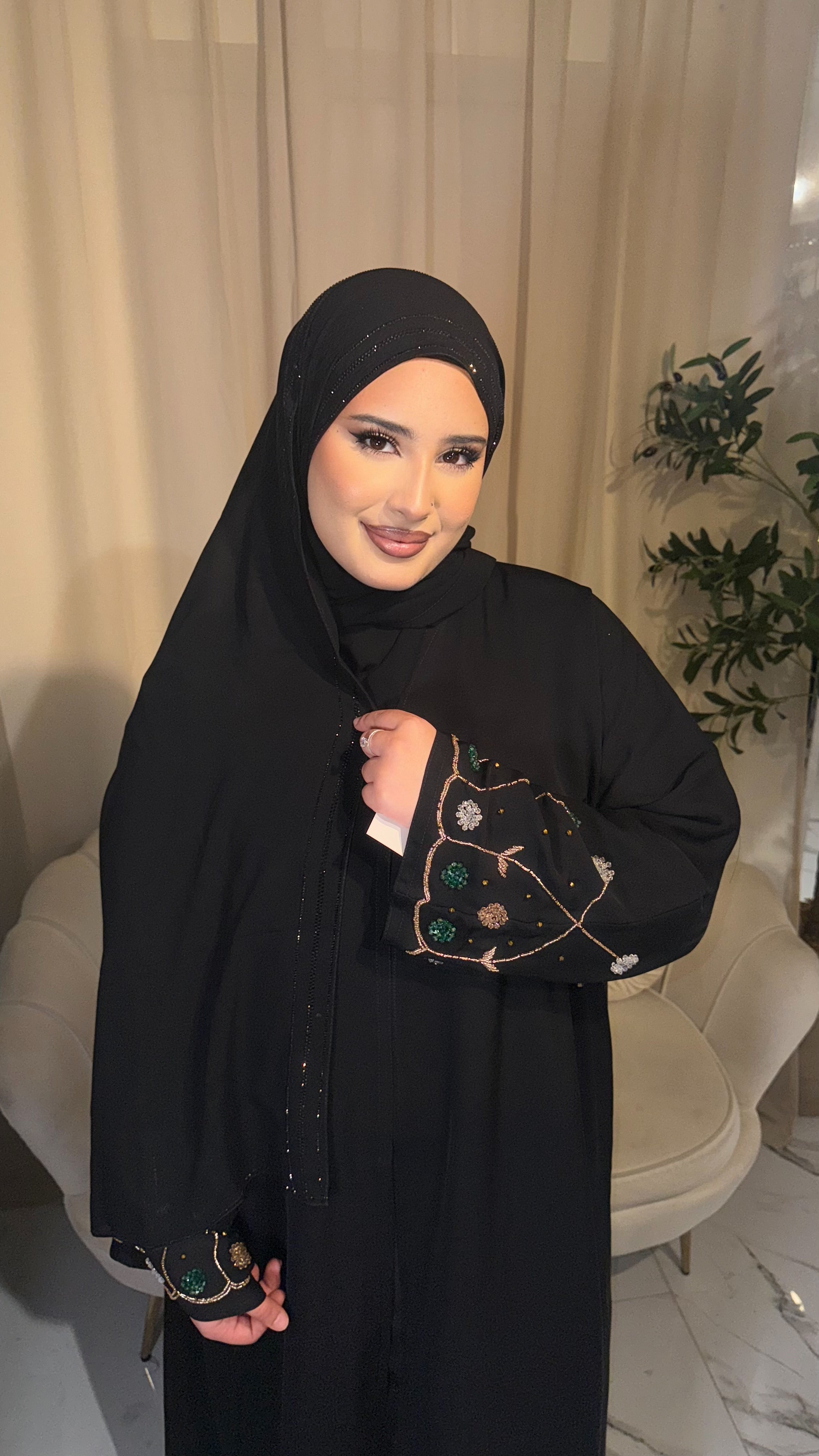 Black Embellished Chiffon Hijab