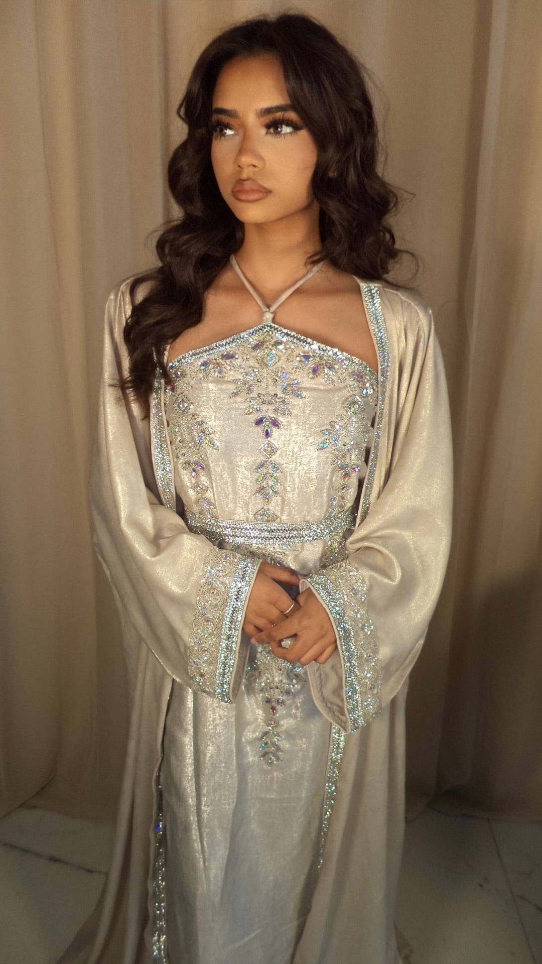 Champagne& Silver 3 Piece Emirati Dress