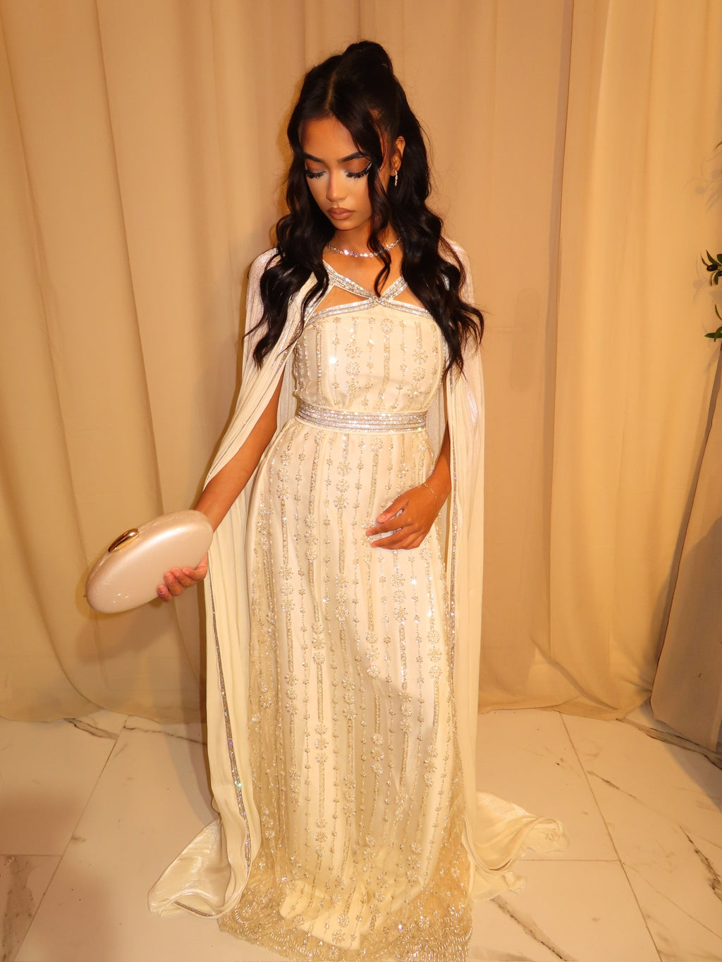 VIP Ivory Embellished Emirati Dress