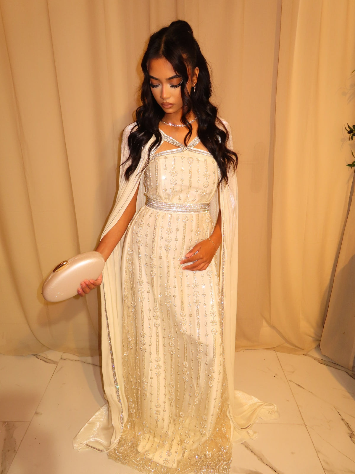 VIP Ivory Embellished Emirati Dress