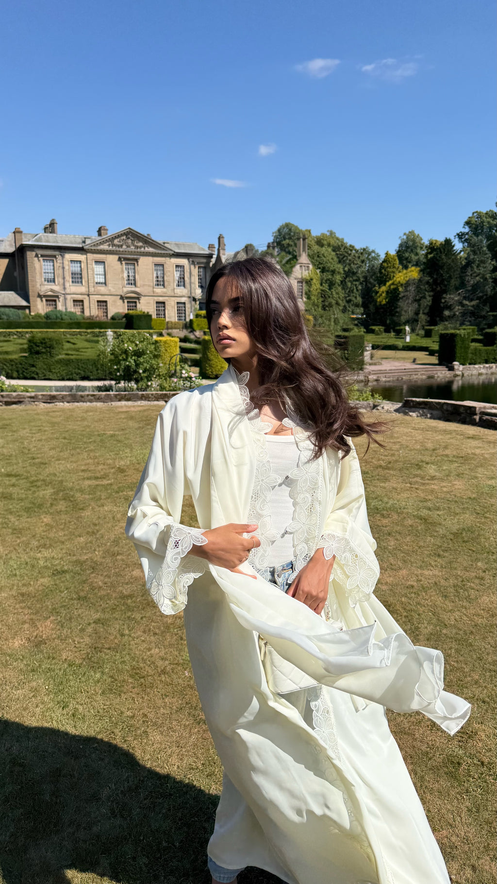 Butter Yellow Flower Lace Abaya