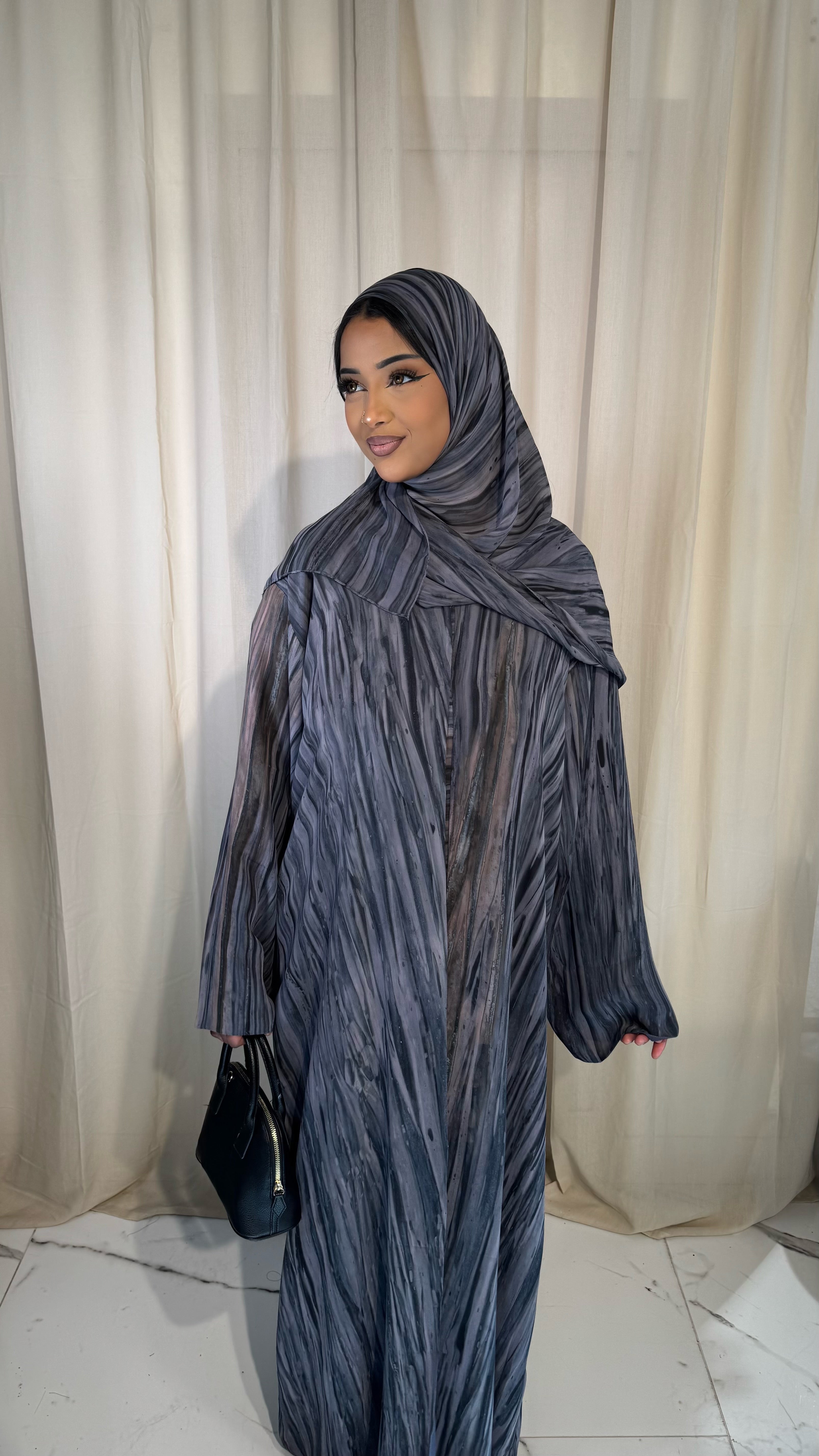 Slate Blue Chiffon Abaya & Hijab