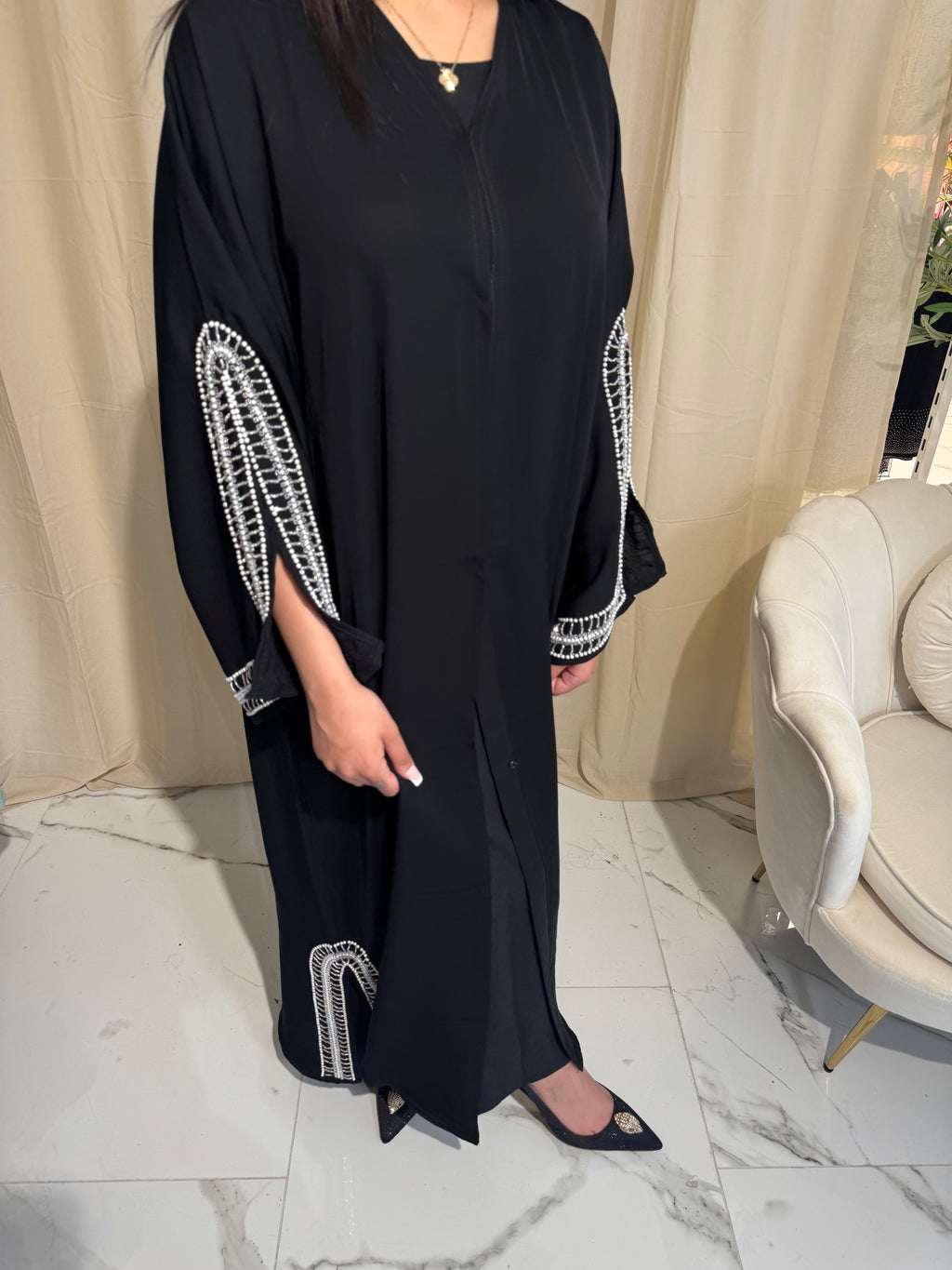 Silver Beaded Abaya