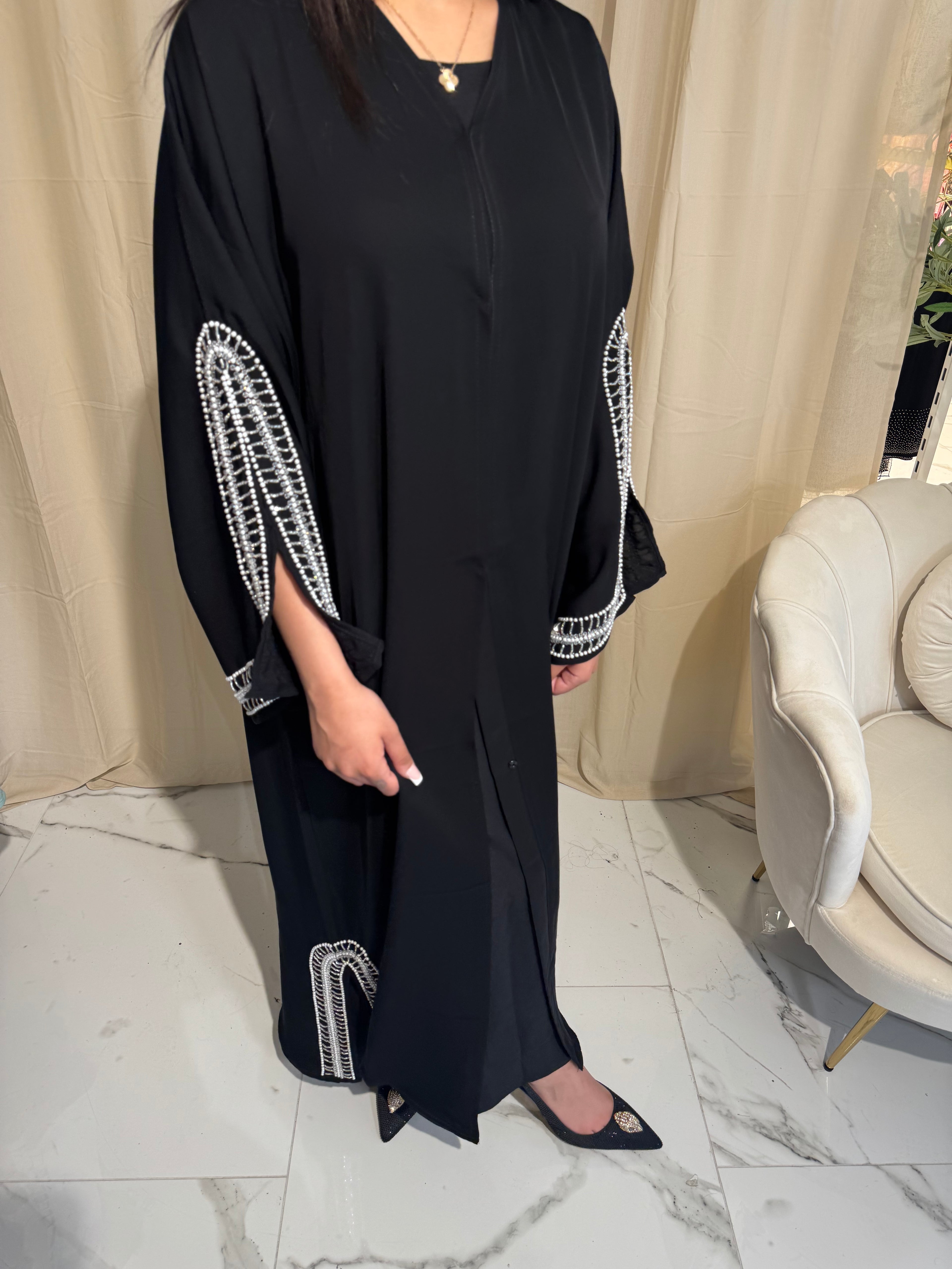 Silver Beaded Abaya
