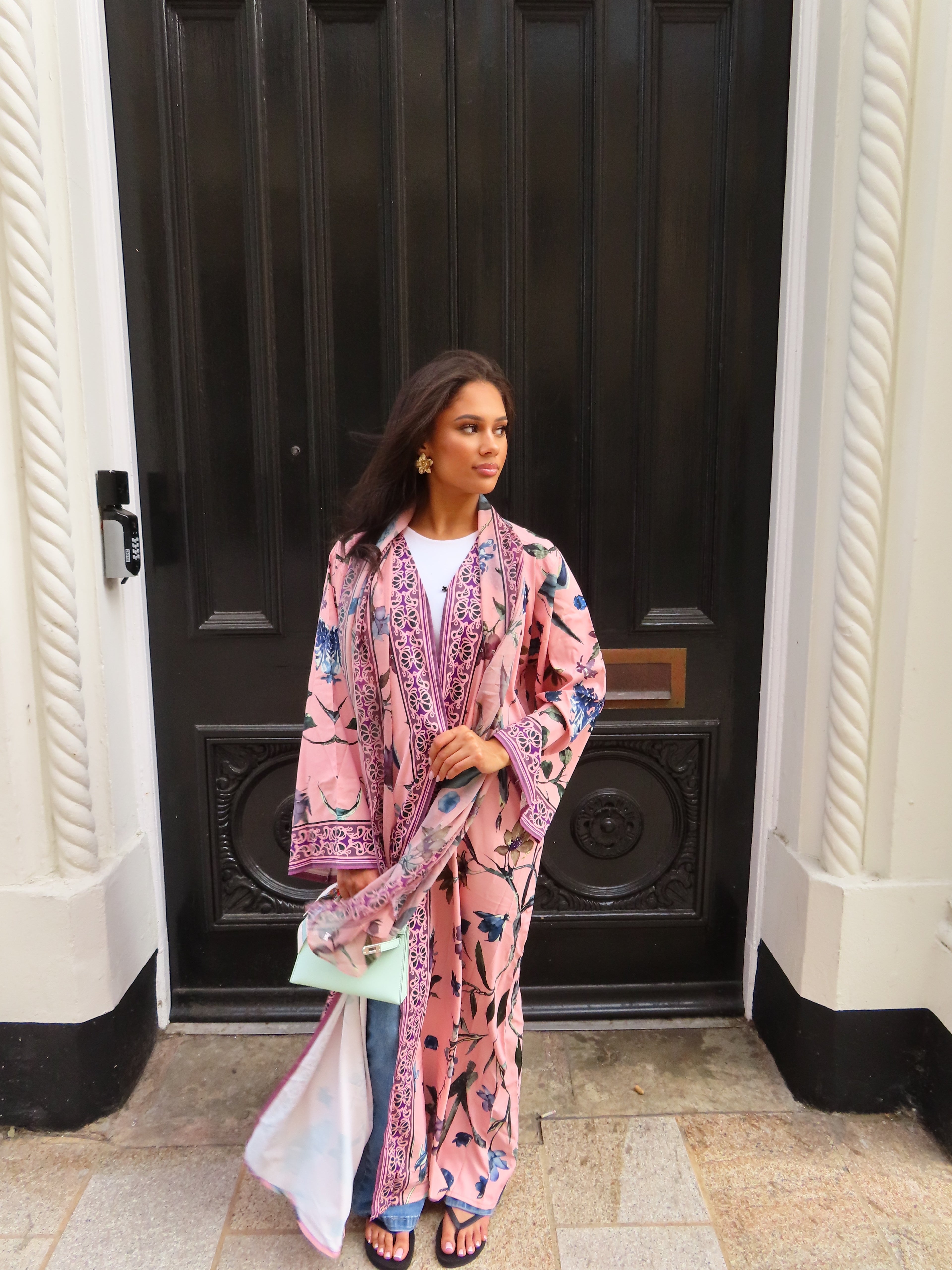 Pink Floral Silk Abaya