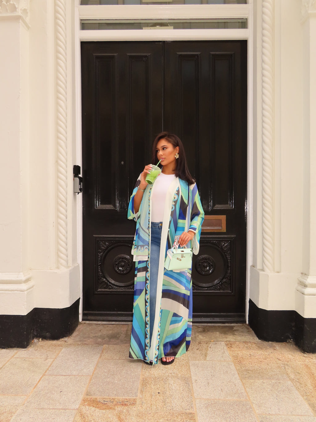 Azure Abstract Double Chiffon Abaya & Hijab