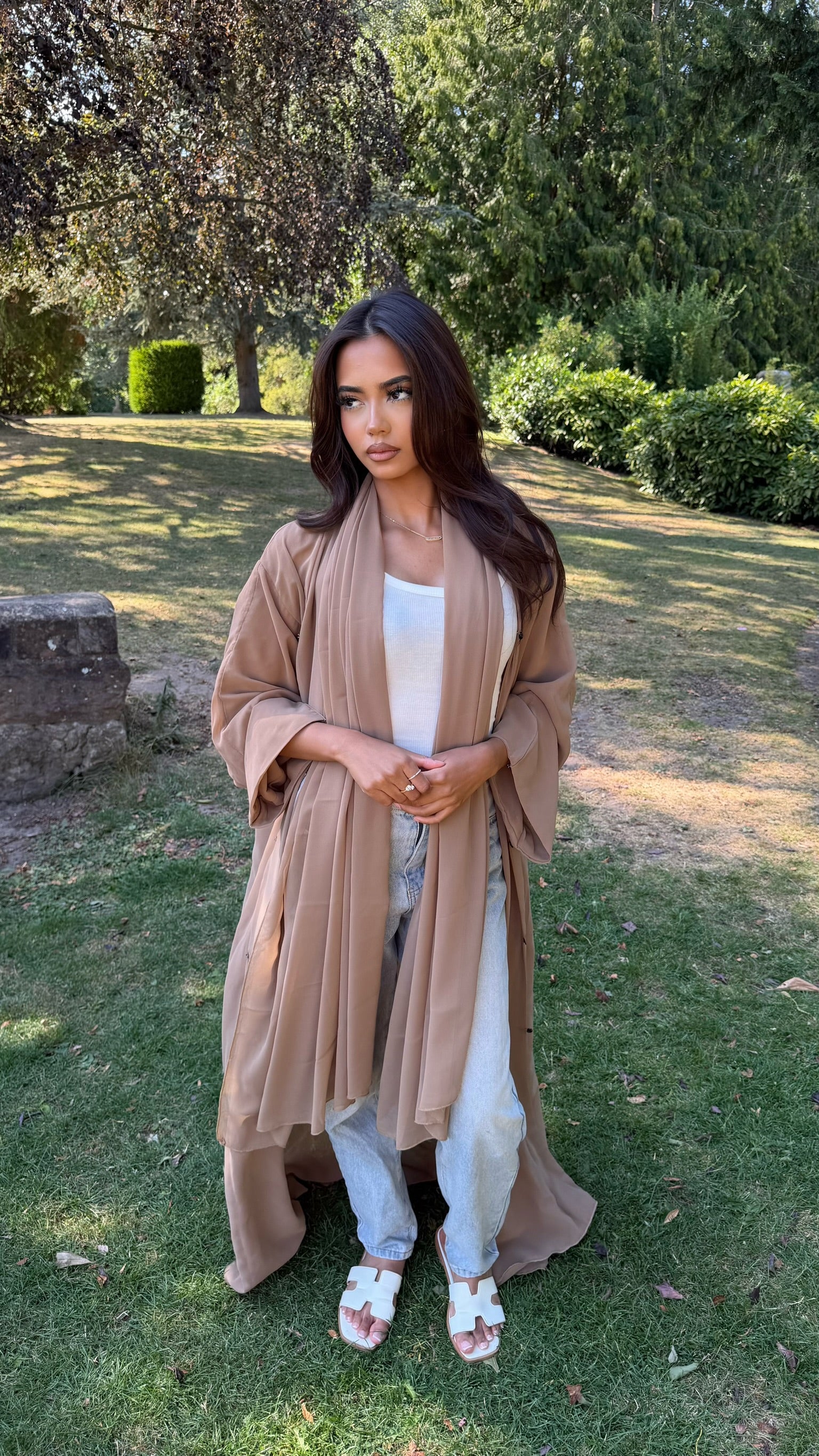Golden Khaki Double Chiffon Abaya