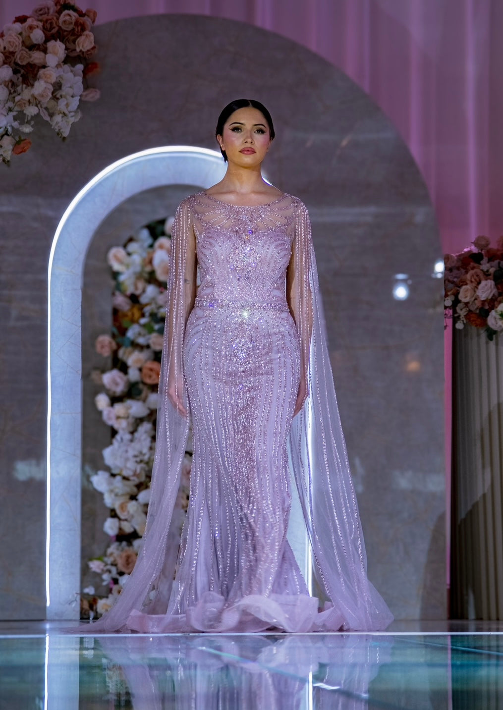 Pink cape sleeve dress