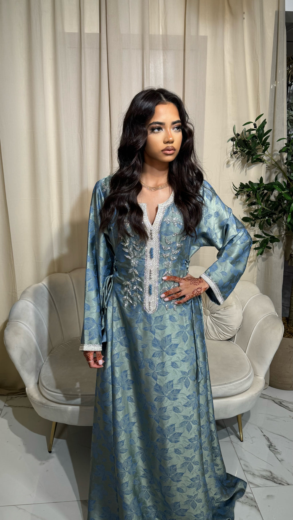 Sage Green & Blue Corset Emirati Dress