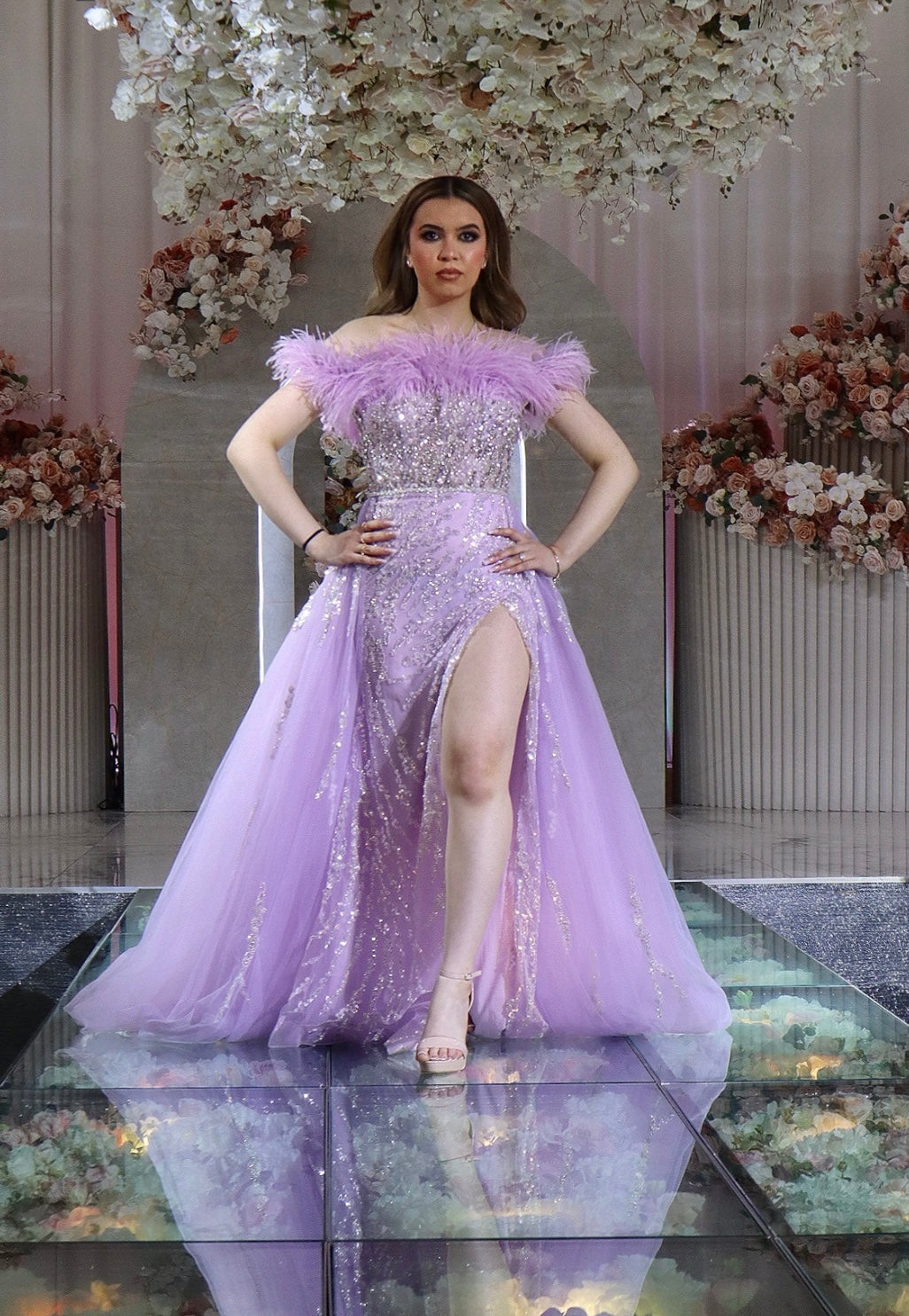 Feather embellished dress
