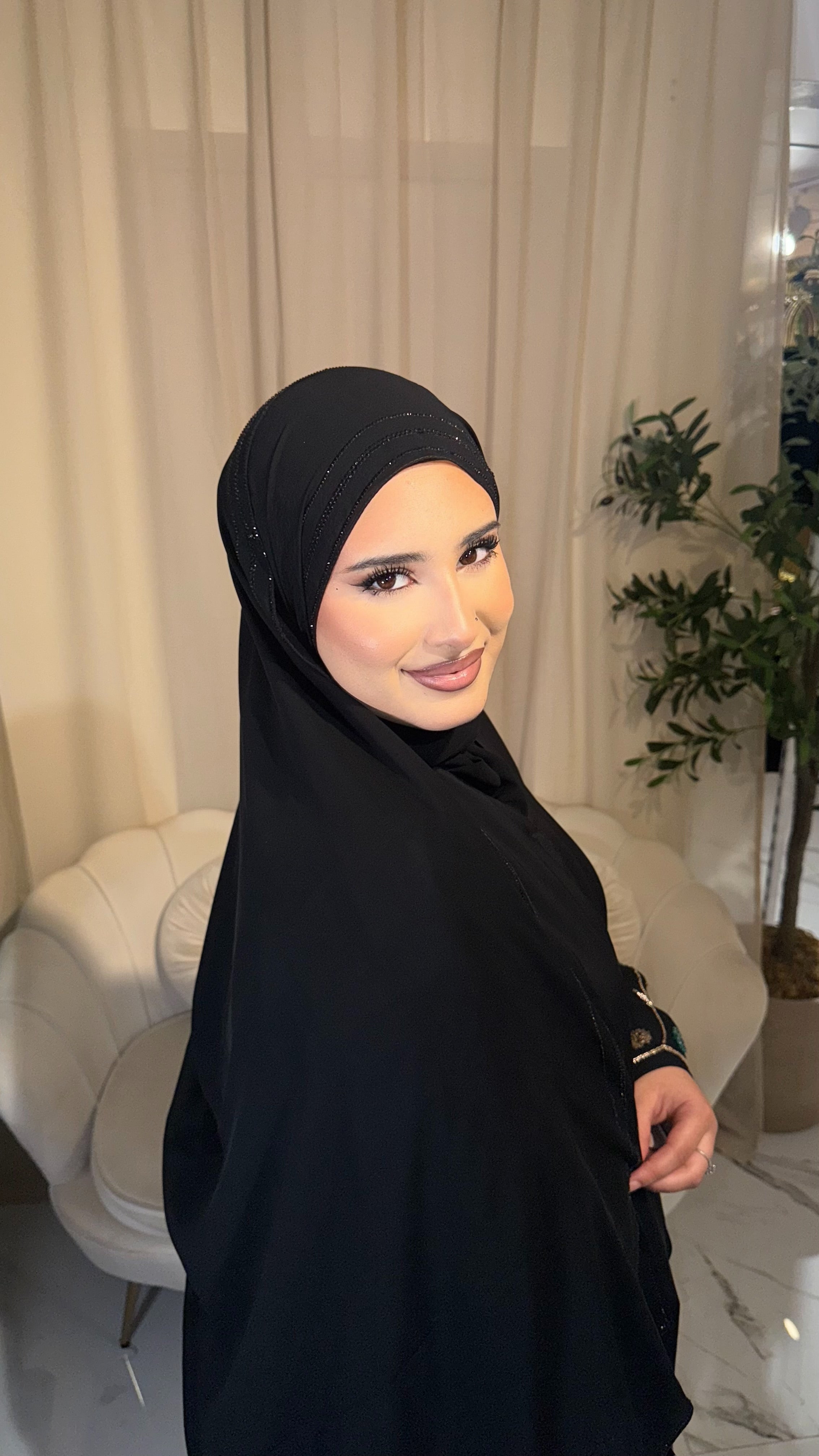Black Embellished Chiffon Hijab