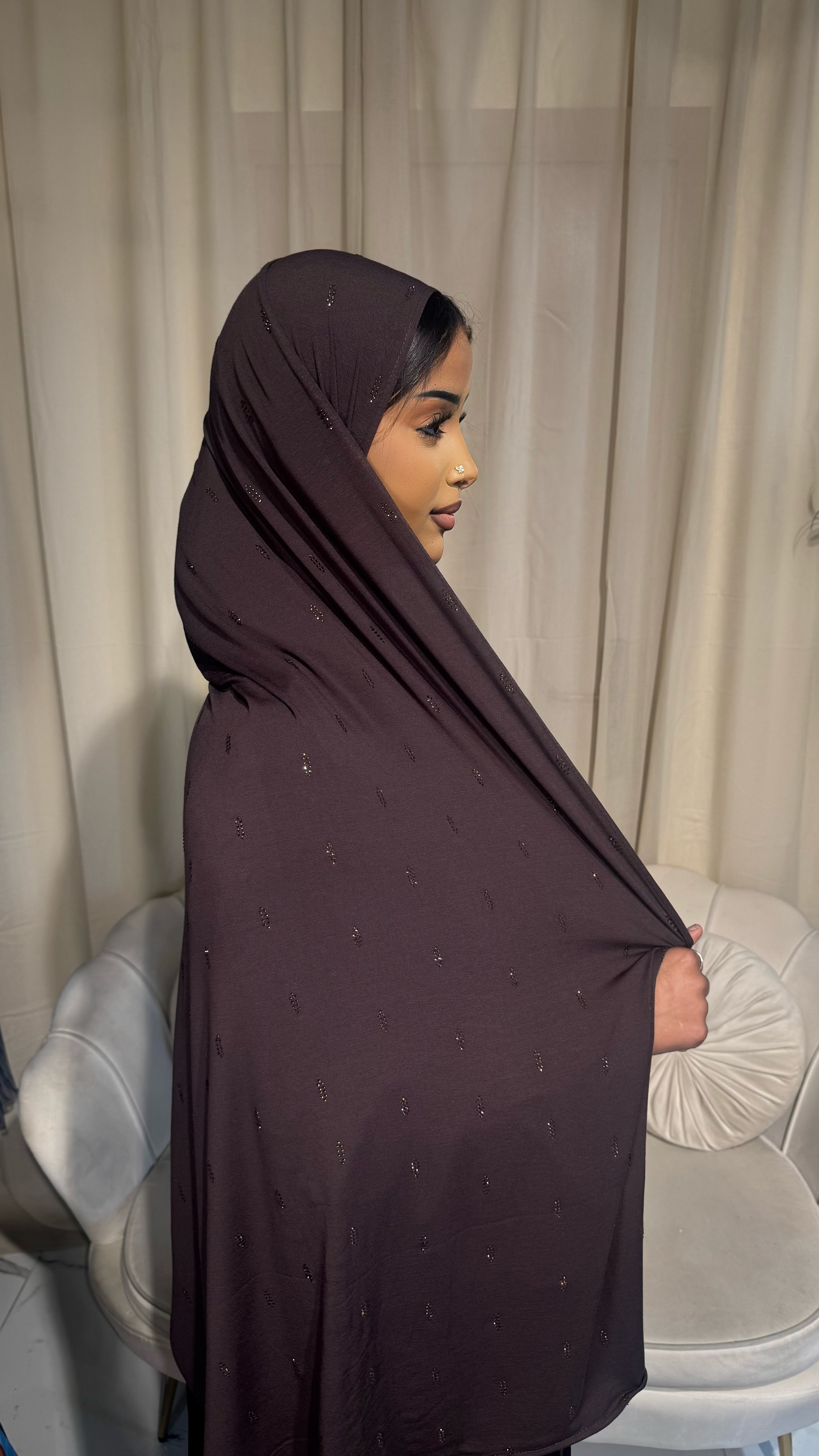 Dark Brown Embellished Premium Jersey