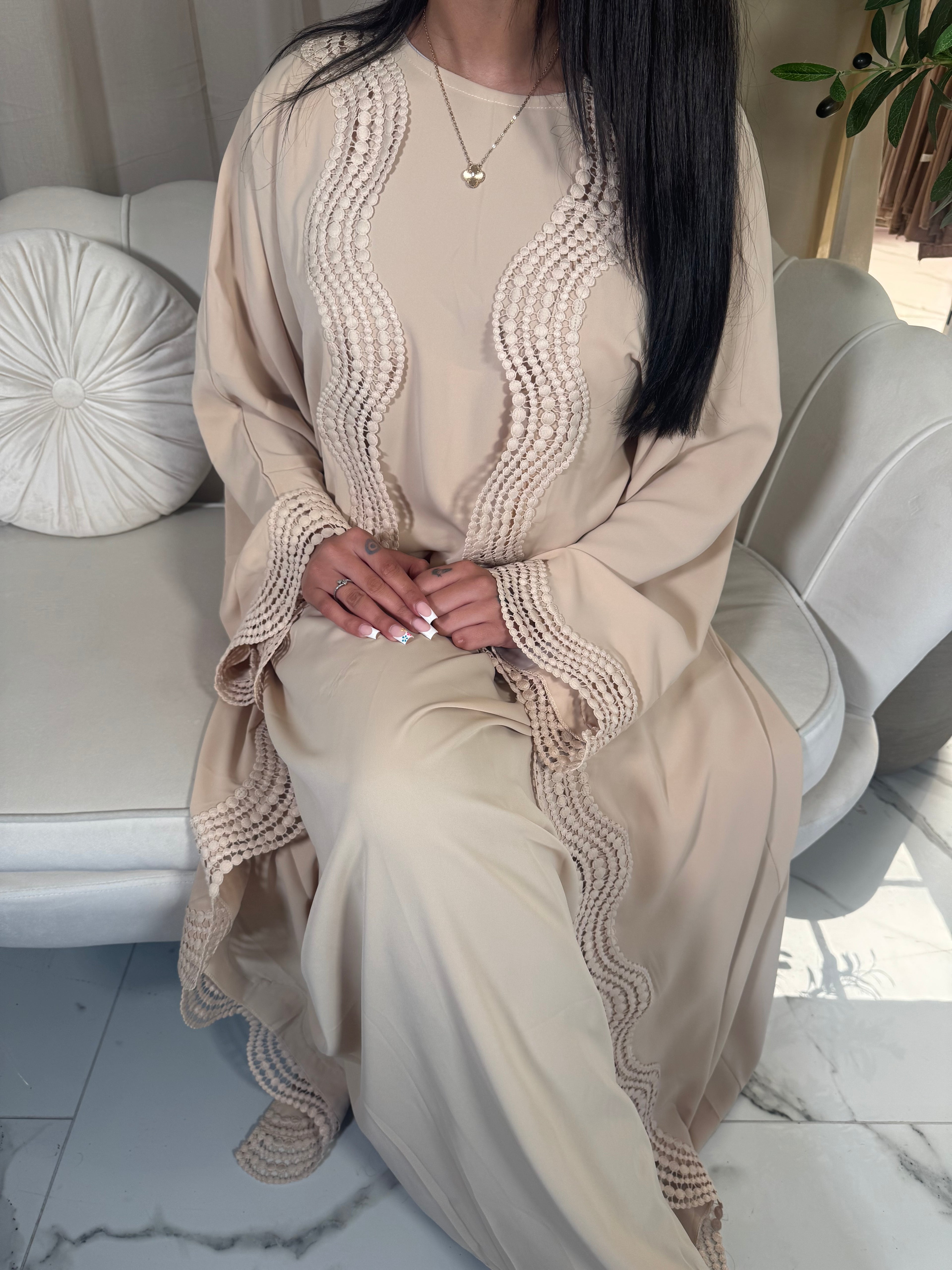 Beige 3 Piece Abaya