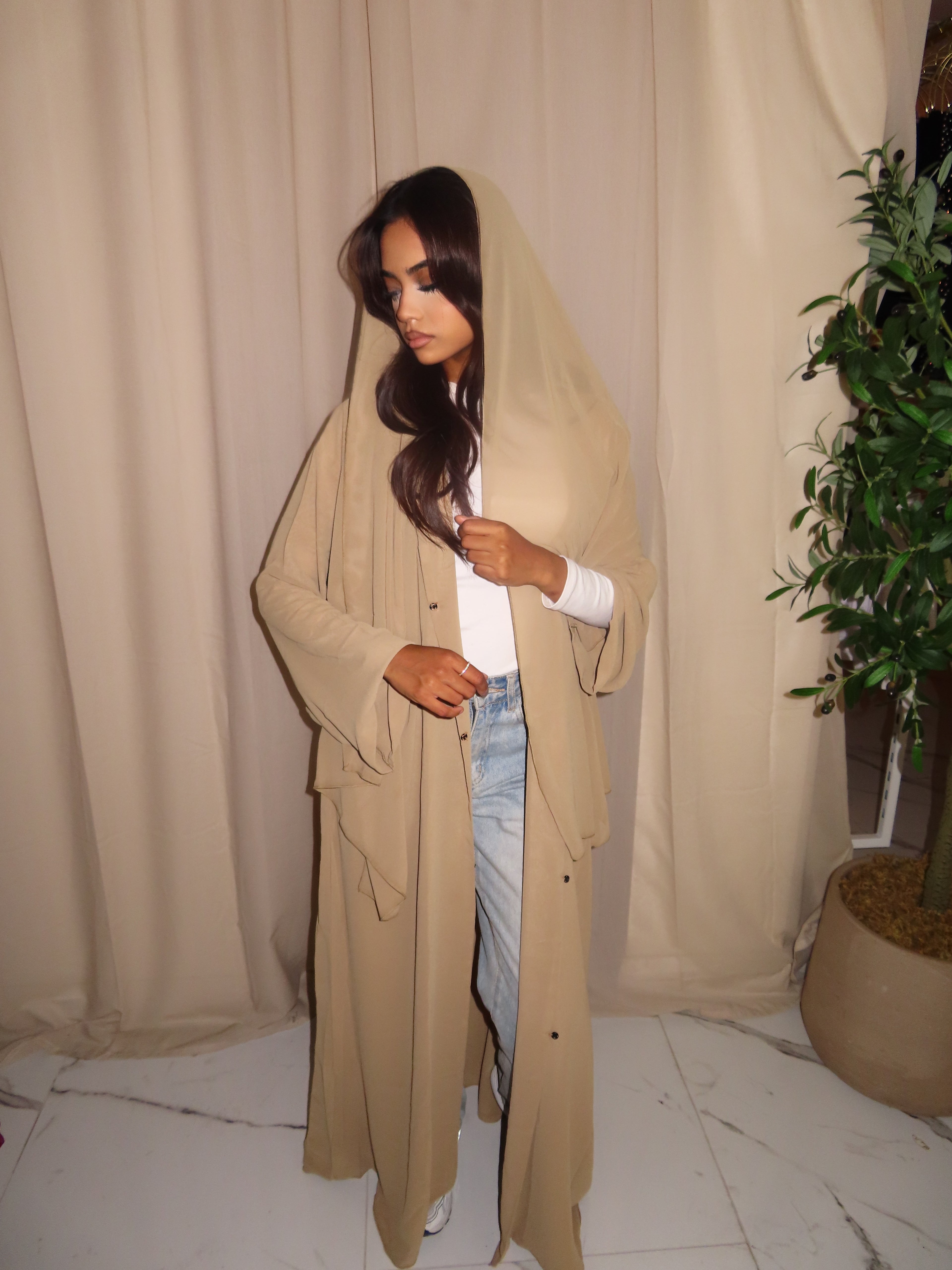 Light khaki Double Chiffon Abaya