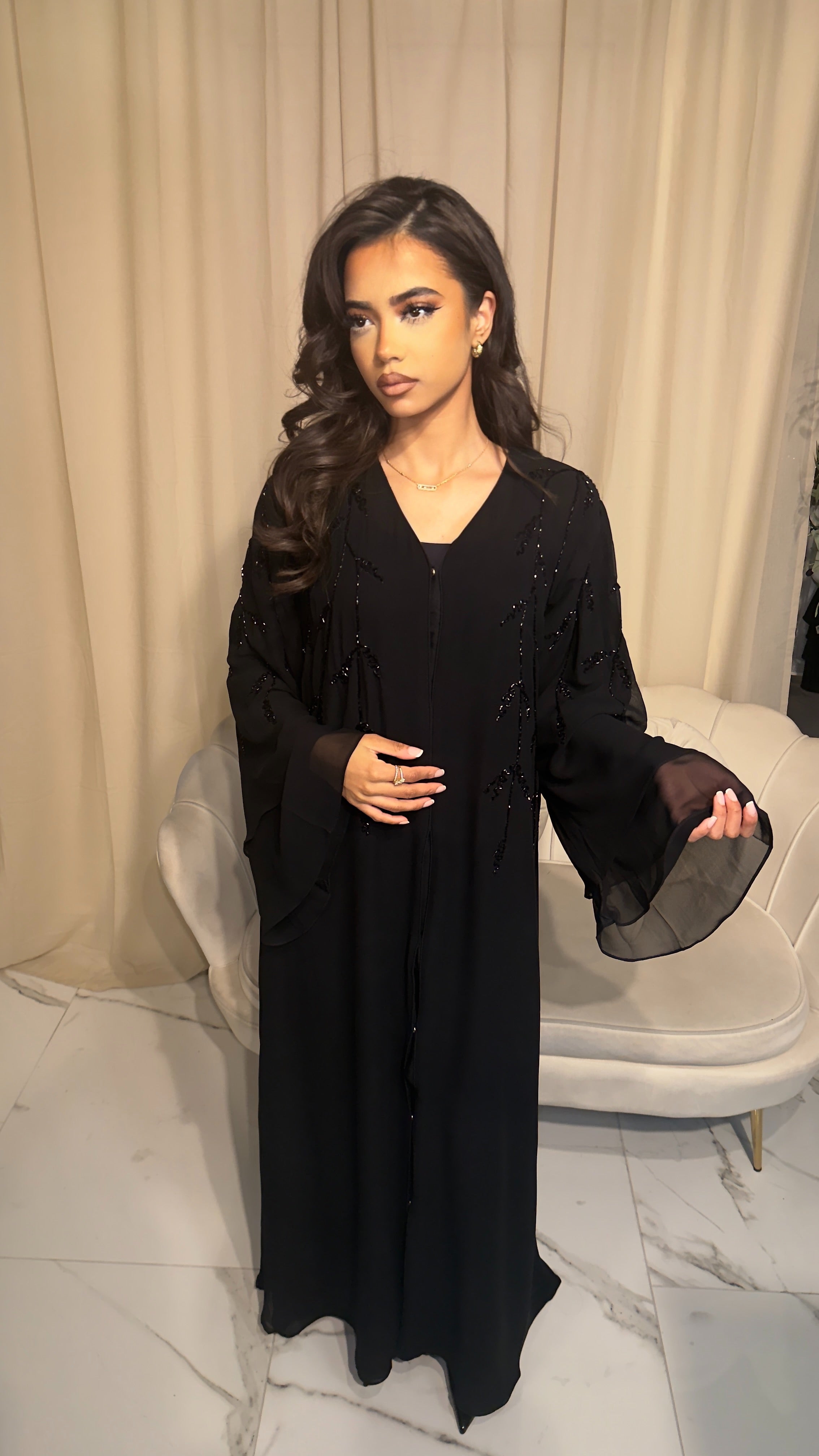 Black on Black Double Chiffon Abaya & Hijab