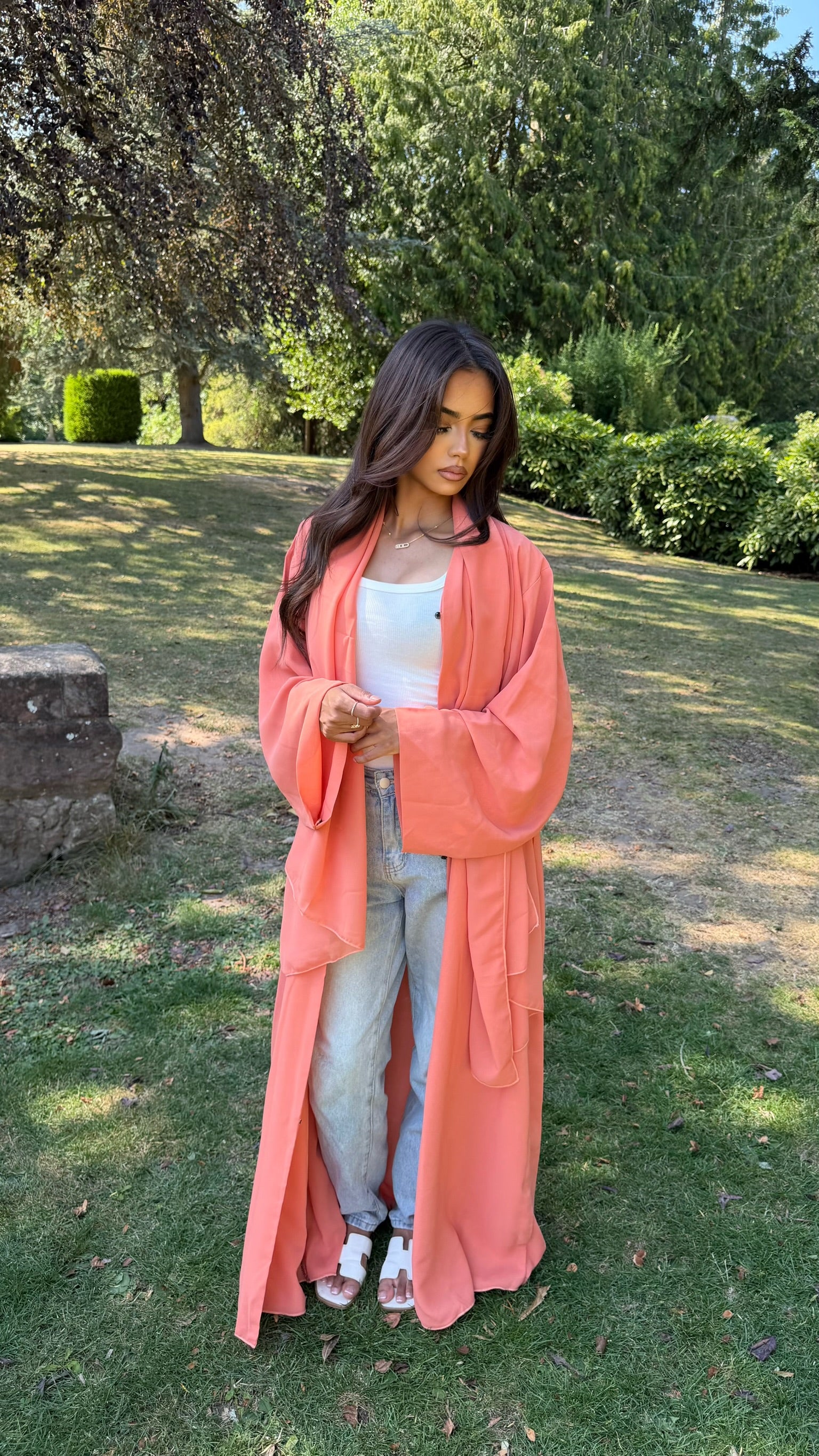 Orange Double Chiffon Abaya