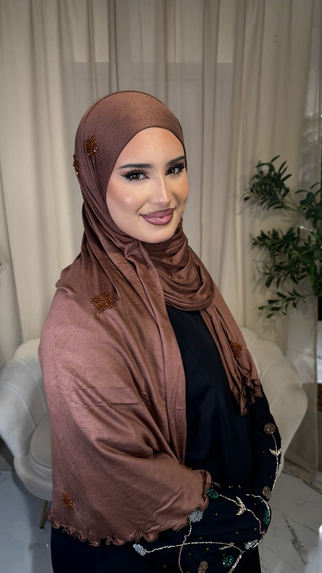 New Brown Embellished Hijab