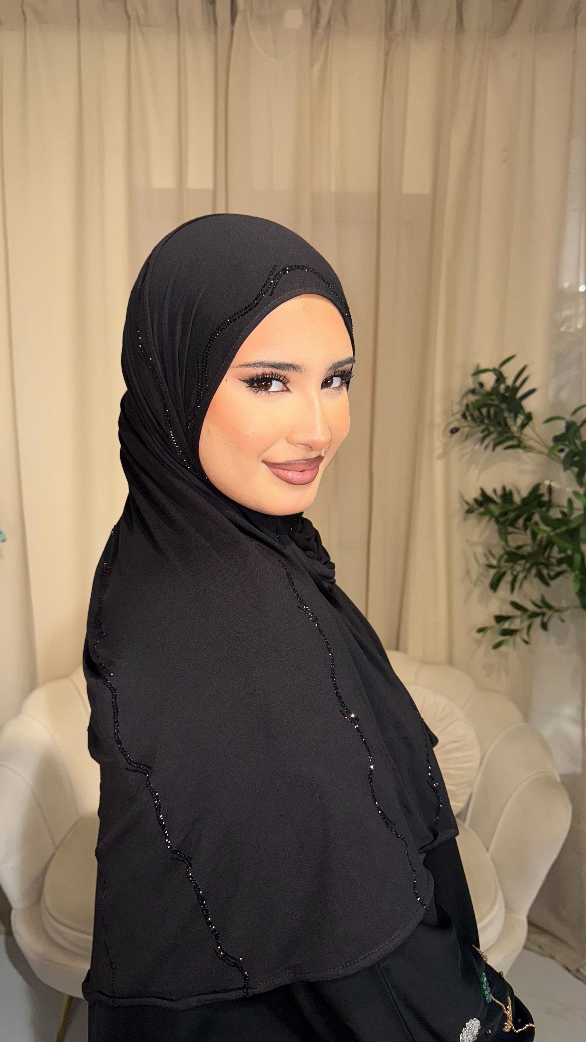 Black Embellished Jersey Hijab