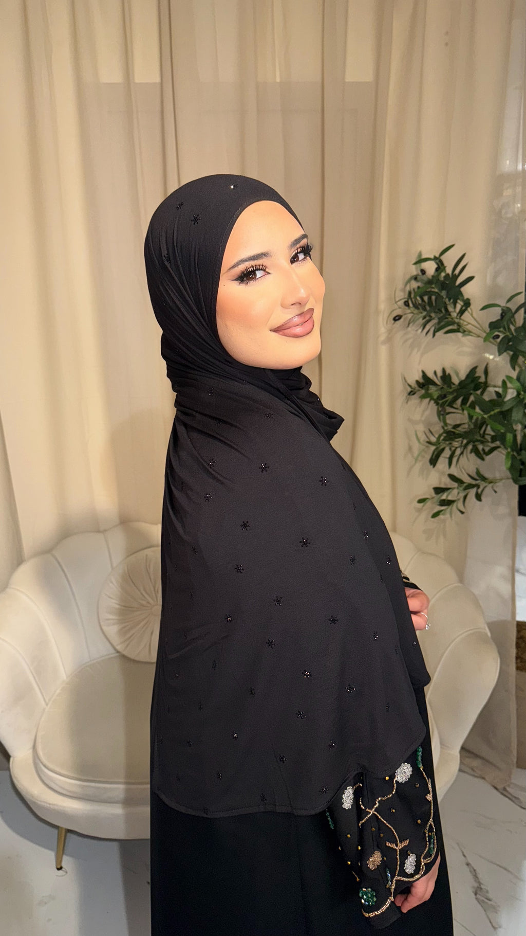 Black Embellished Jersey Hijab