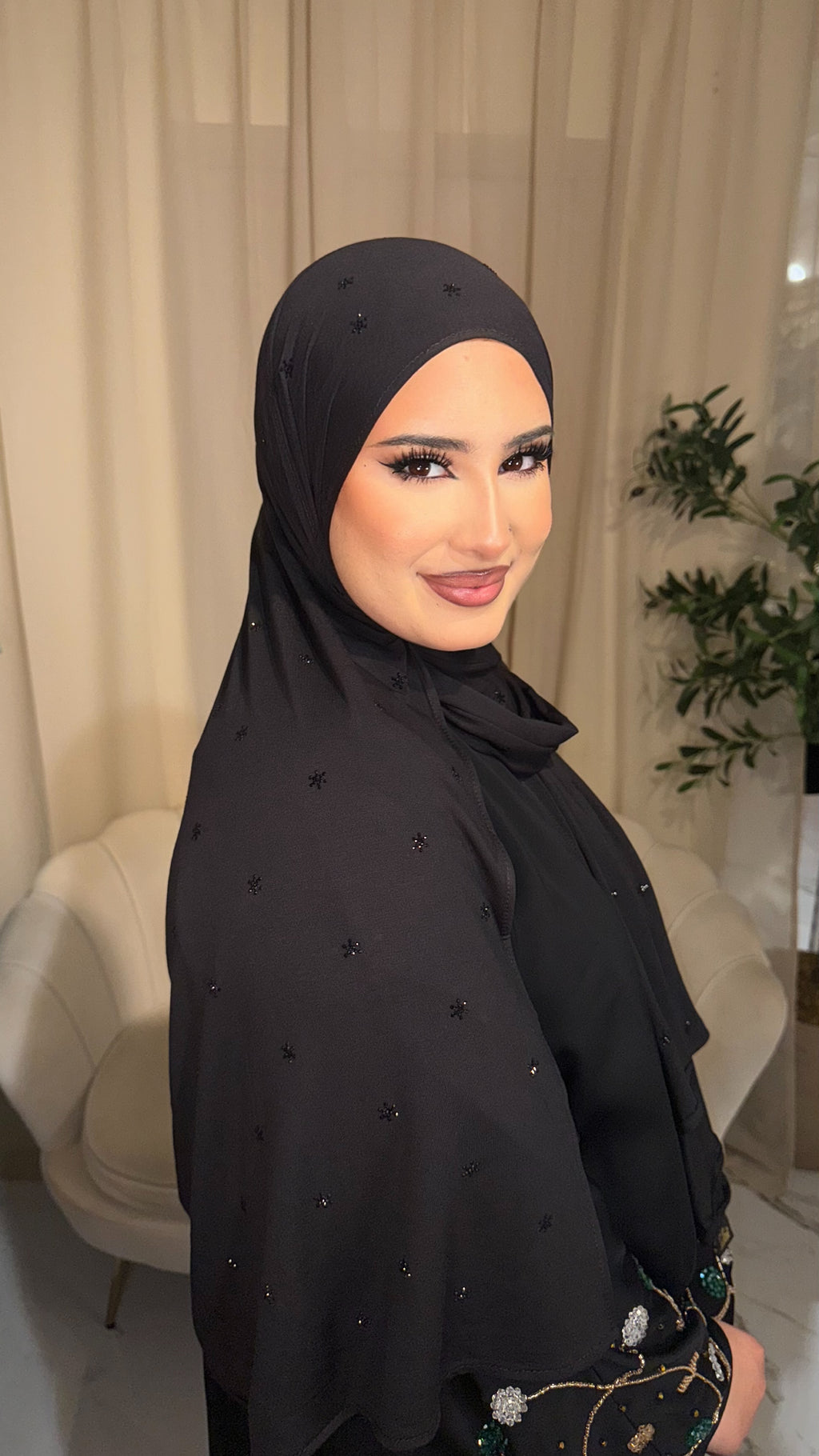 Black Embellished Jersey Hijab