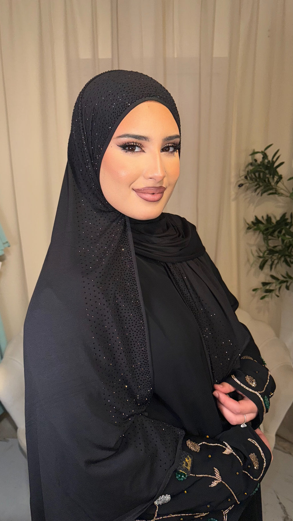 Black Embellished Jersey Hijab