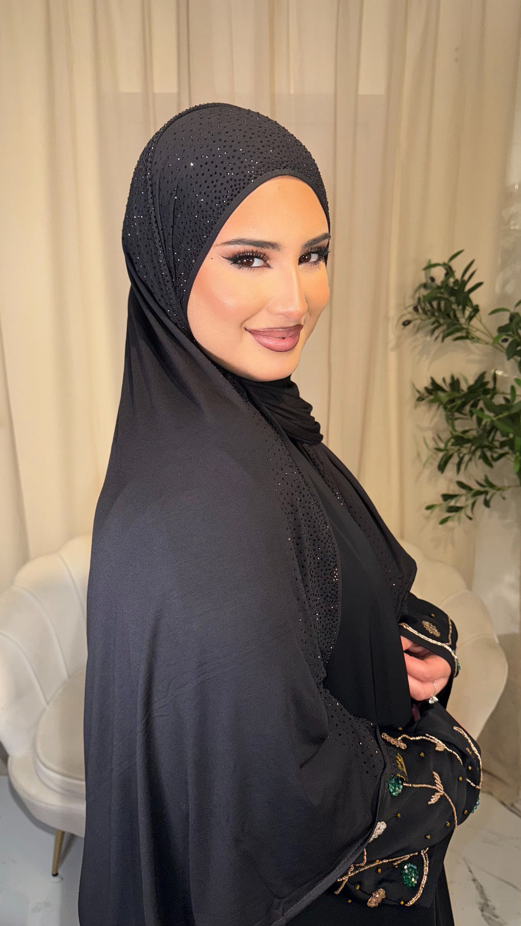 Black Embellished Jersey Hijab