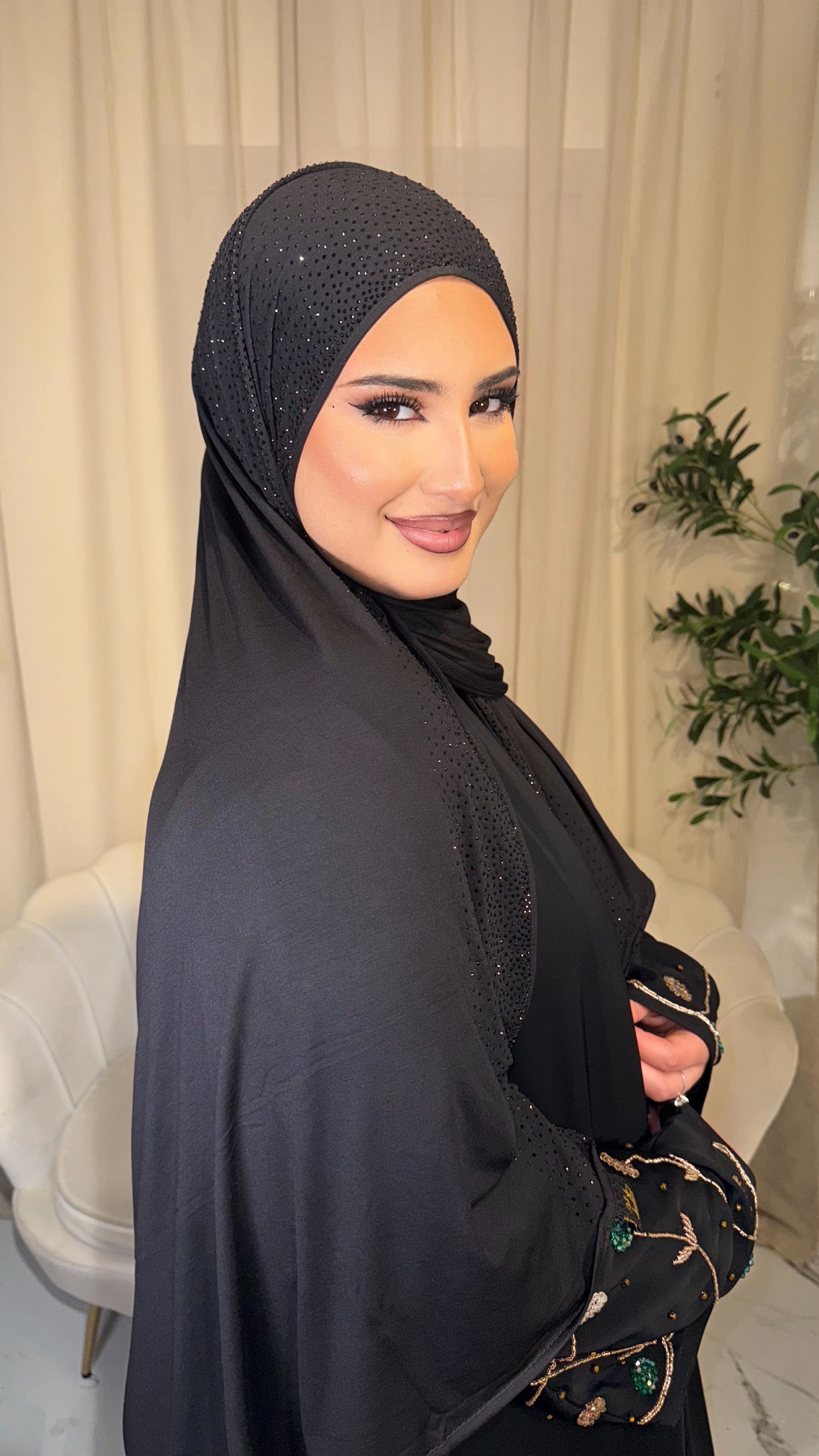 Black Embellished Jersey Hijab