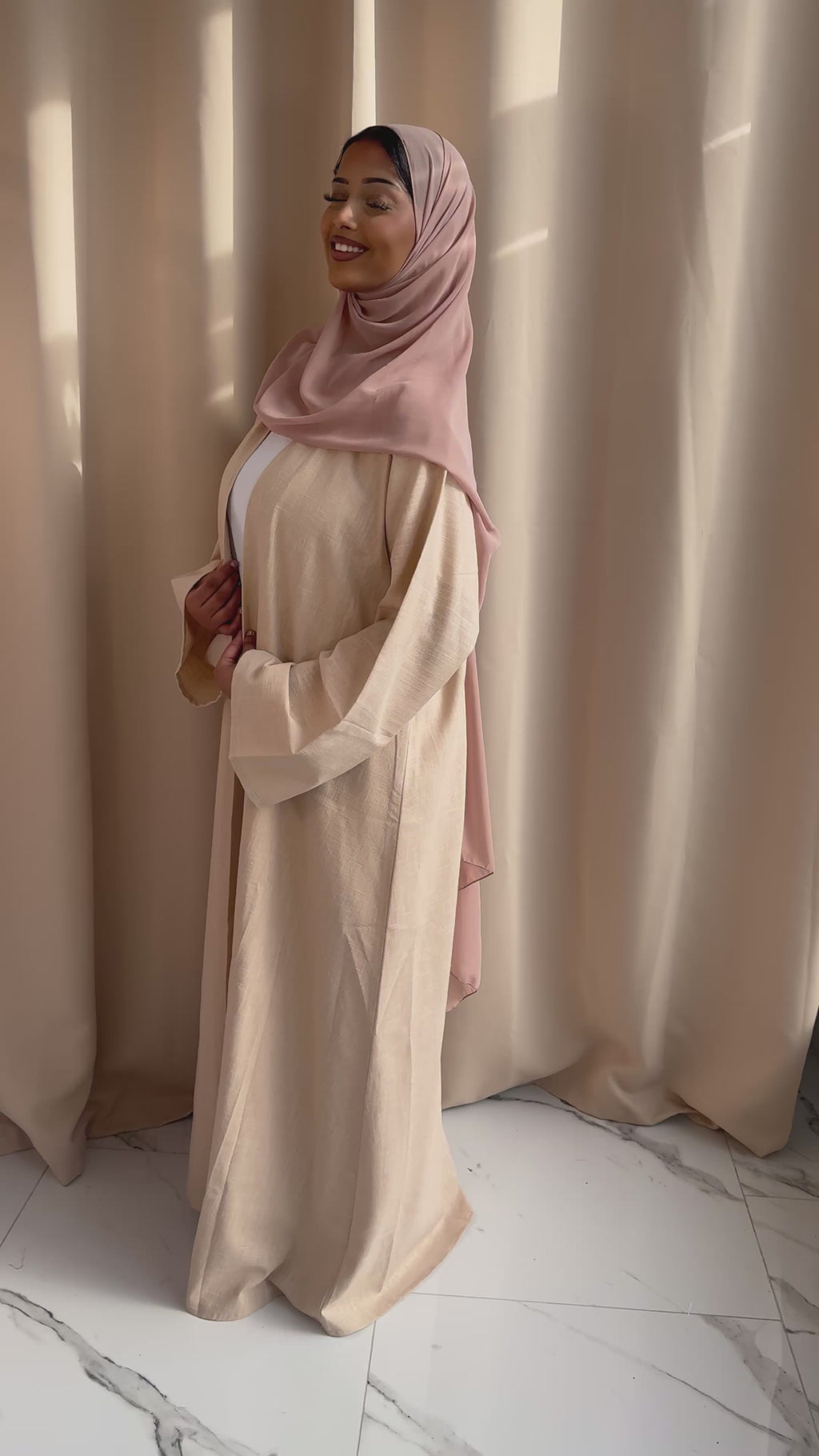 Pure Linen Beige Abaya Set