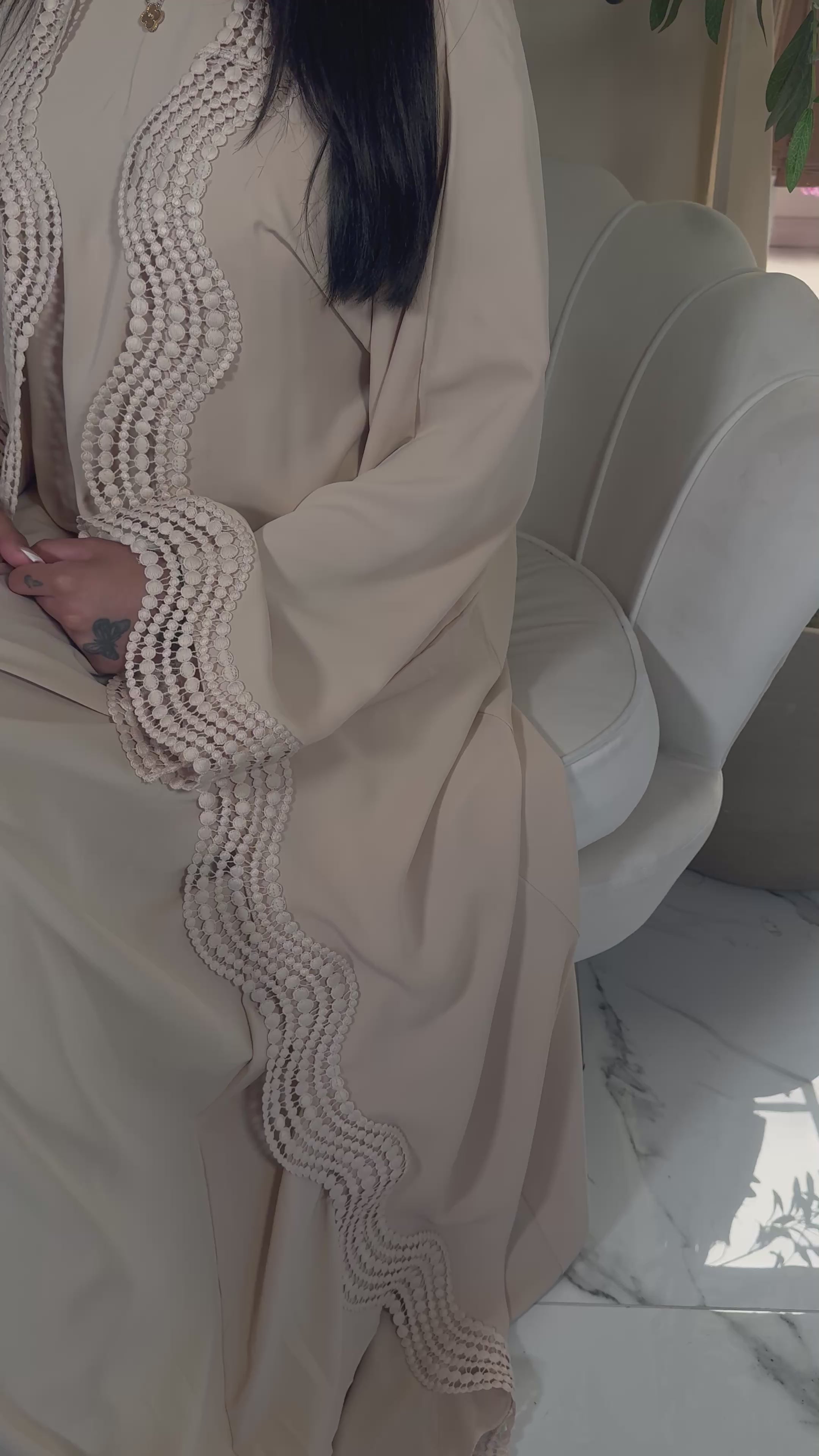 Beige 3 Piece Abaya