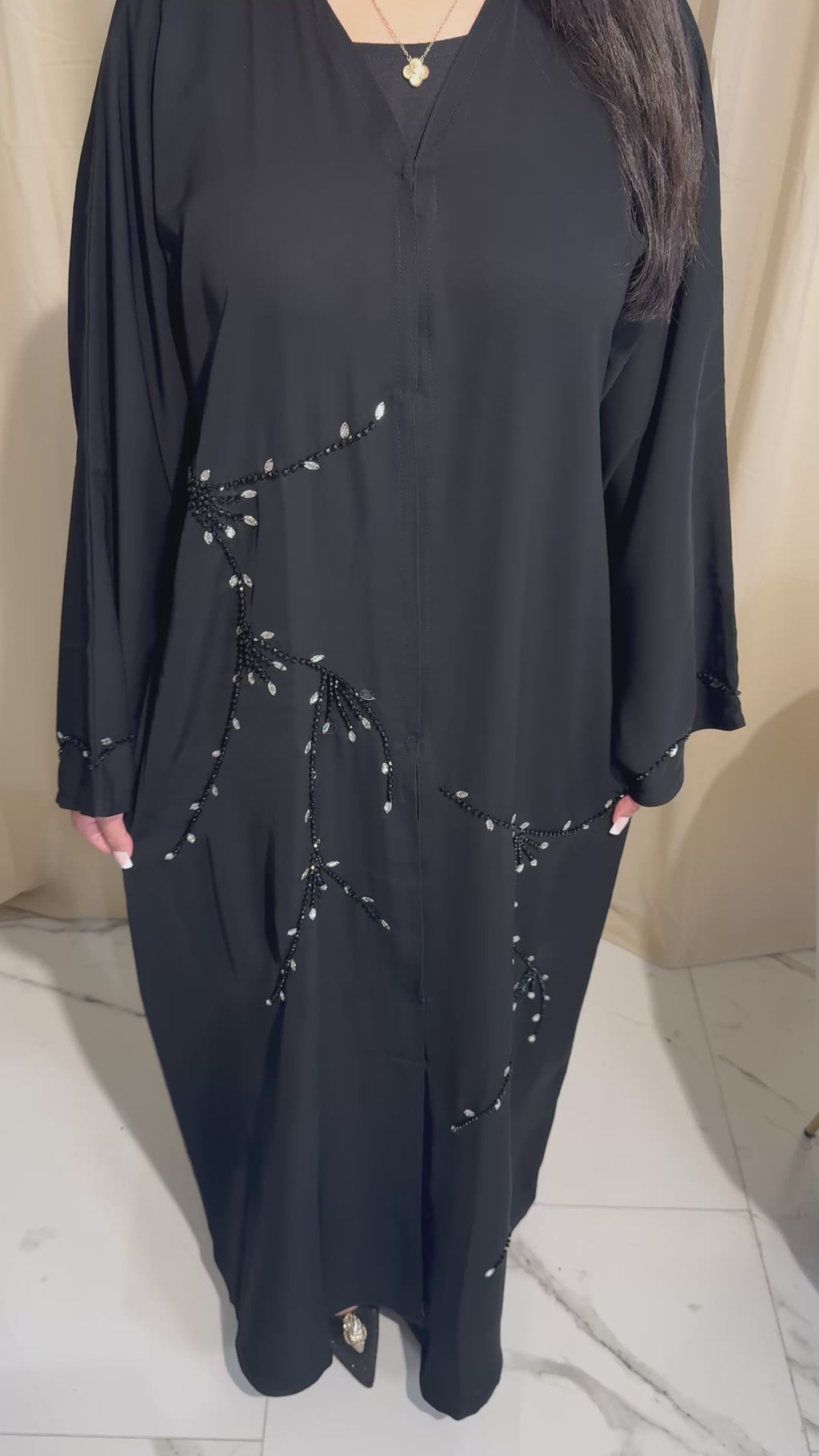 Silver & Black Beaded Abaya